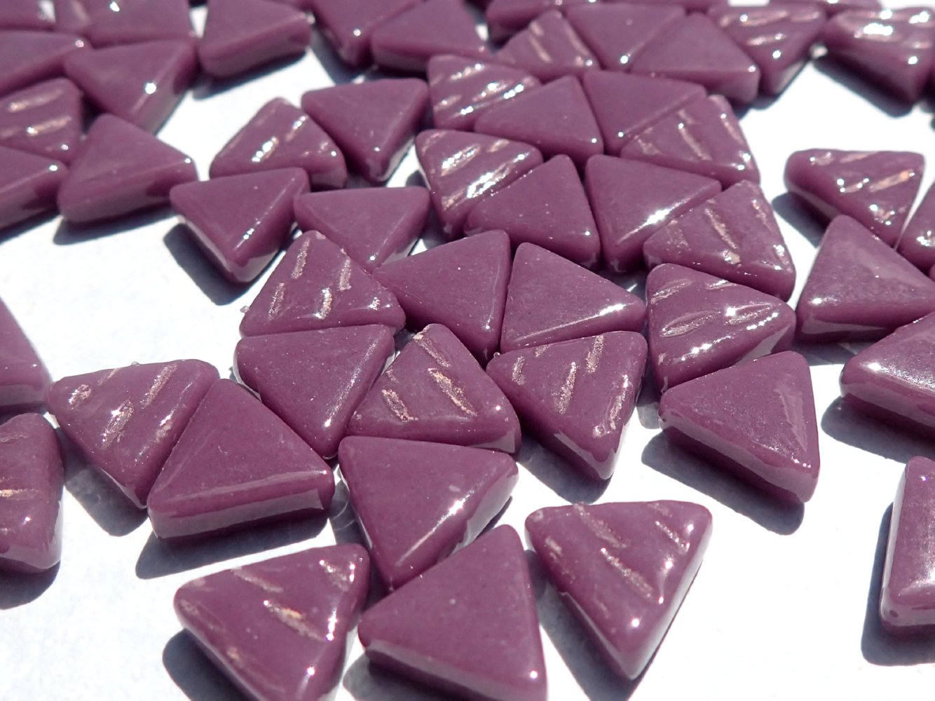 Small Purple Triangle Glass Mosaic Tiles - 10mm - Opaque Glass Solid Color - 50g of Plum Triangles