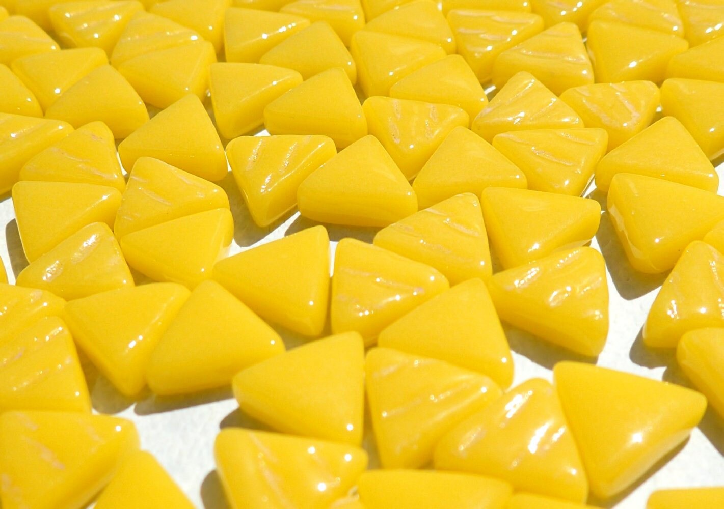 Small Yellow Triangle Glass Mosaic Tiles - 10mm - Opaque Glass Solid Color - 50g of Triangles - Approx 80 Tiles