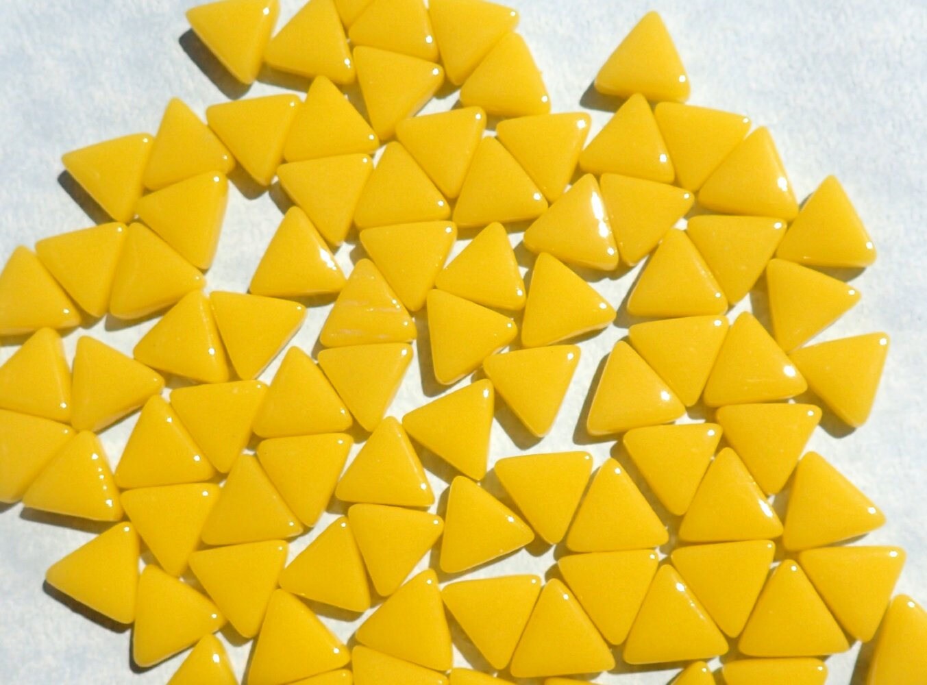 Small Yellow Triangle Glass Mosaic Tiles - 10mm - Opaque Glass Solid Color - 50g of Triangles - Approx 80 Tiles