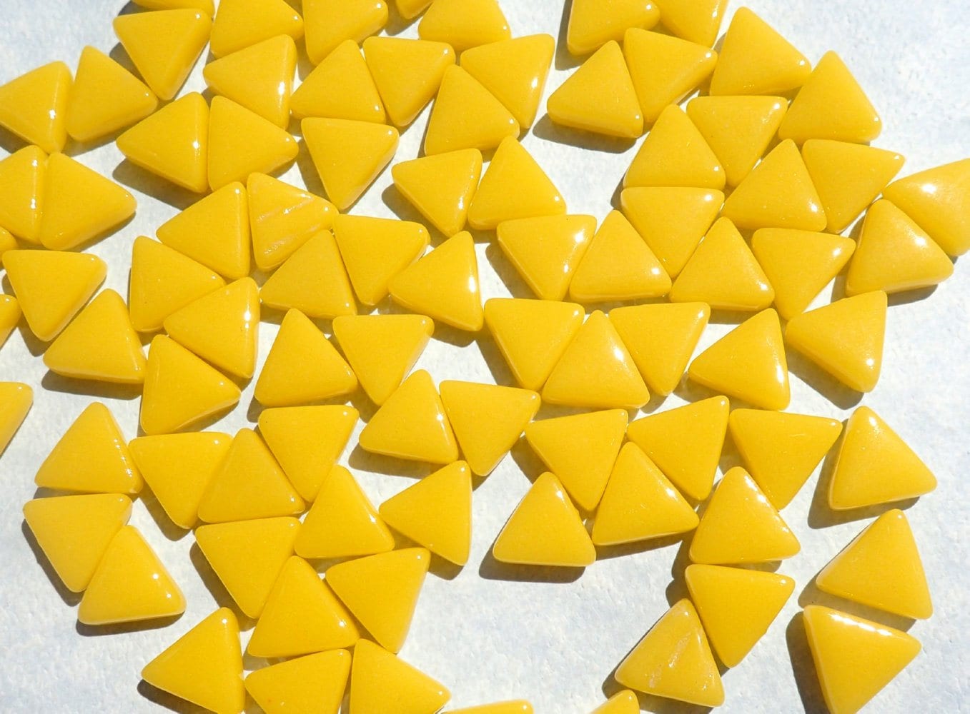 Small Yellow Triangle Glass Mosaic Tiles - 10mm - Opaque Glass Solid Color - 50g of Triangles - Approx 80 Tiles
