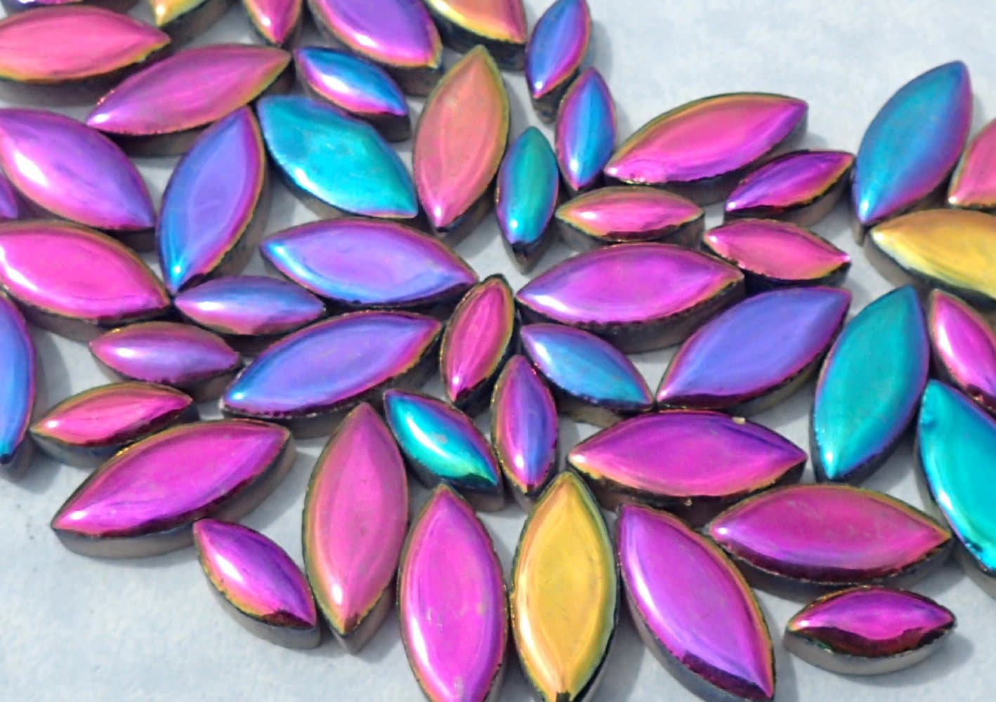 Colorful Metallic Petals Mosaic Tiles - 50g Ceramic Leaves in Mix of 2 Sizes 1/2" and 3/4" - Disco Lights