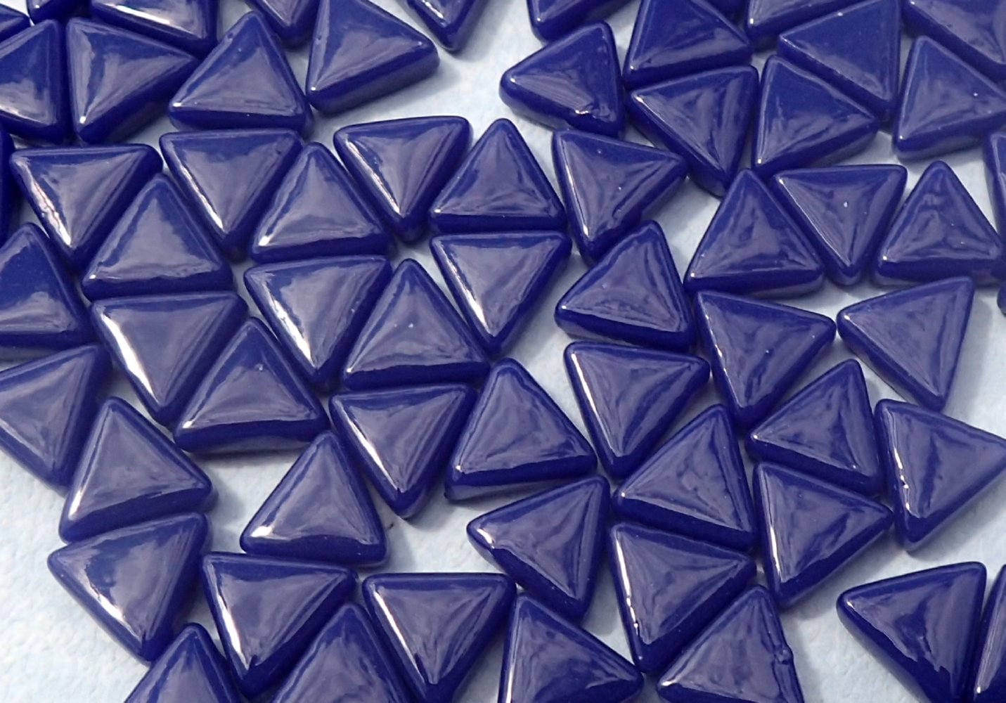 Small Blue Triangle Glass Mosaic Tiles - 10mm - Opaque Glass Solid Color - 50g of Triangles in Royal Blue