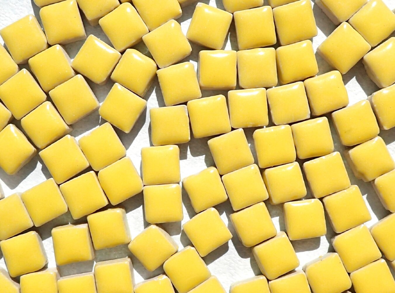 Yellow Tiny Square Mosaic Tiles 1 cm Ceramic - Half Pound in Creamy Yellow