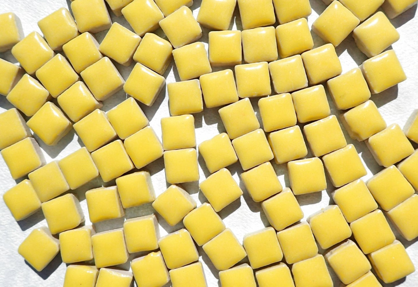 Yellow Tiny Square Mosaic Tiles 1 cm Ceramic - Half Pound in Creamy Yellow