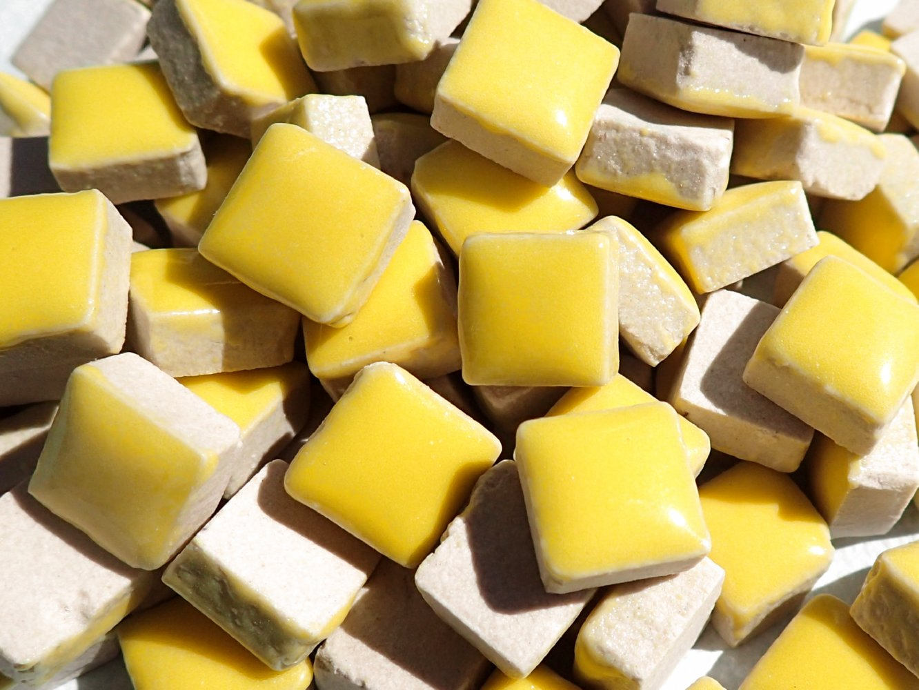 Yellow Tiny Square Mosaic Tiles 1 cm Ceramic - Half Pound in Creamy Yellow