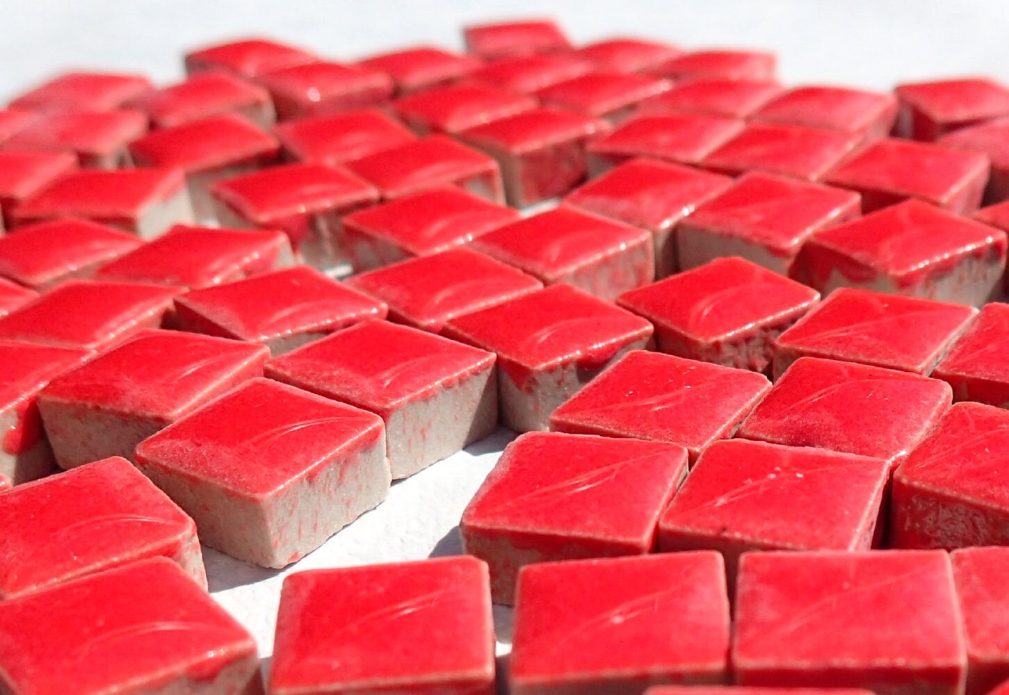 Red Square Mosaic Tiles - 1 cm Ceramic - Half Pound in Fire Engine Red - Over 220 Tiles