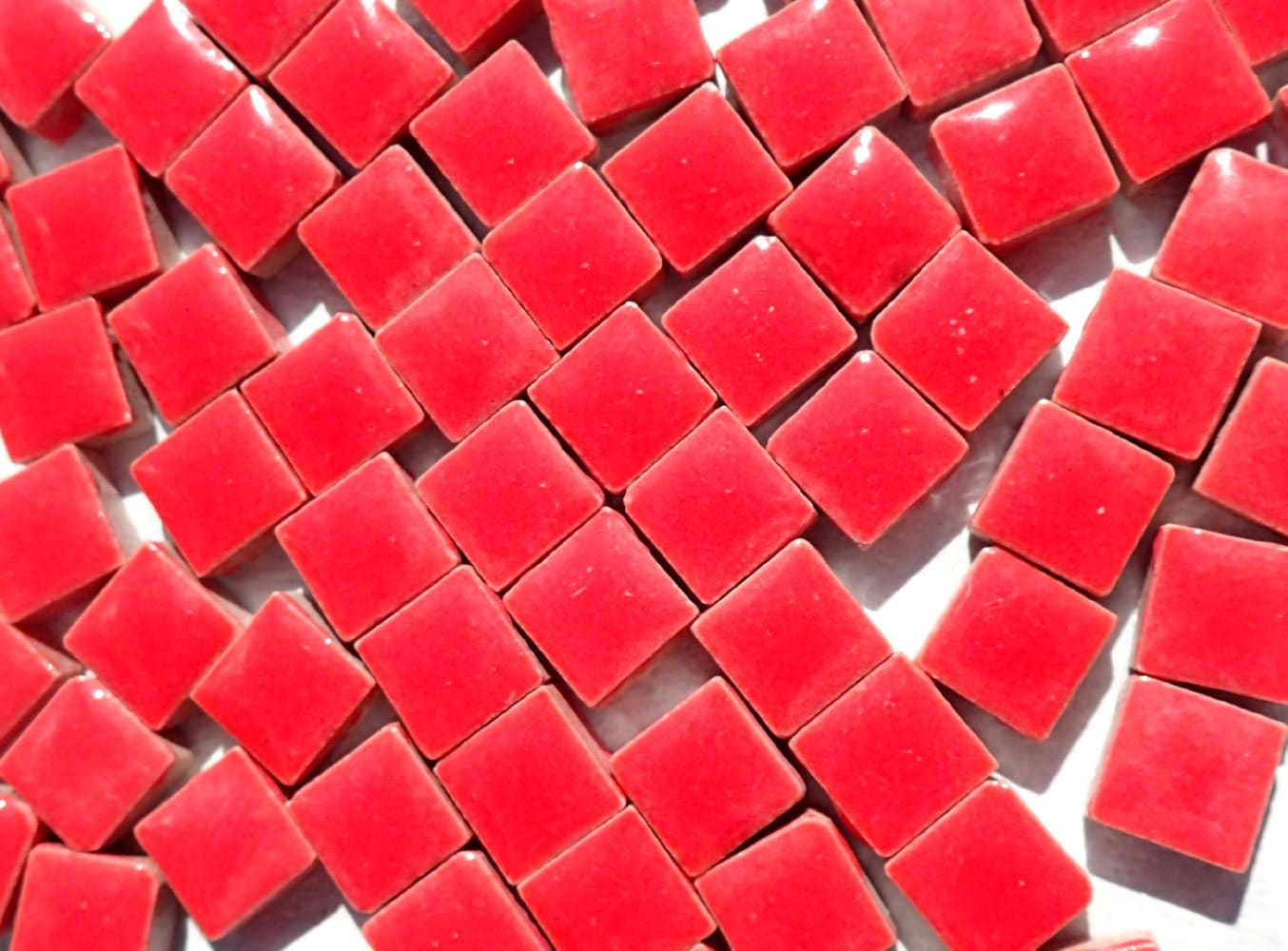 Red Square Mosaic Tiles - 1 cm Ceramic - Half Pound in Fire Engine Red - Over 220 Tiles