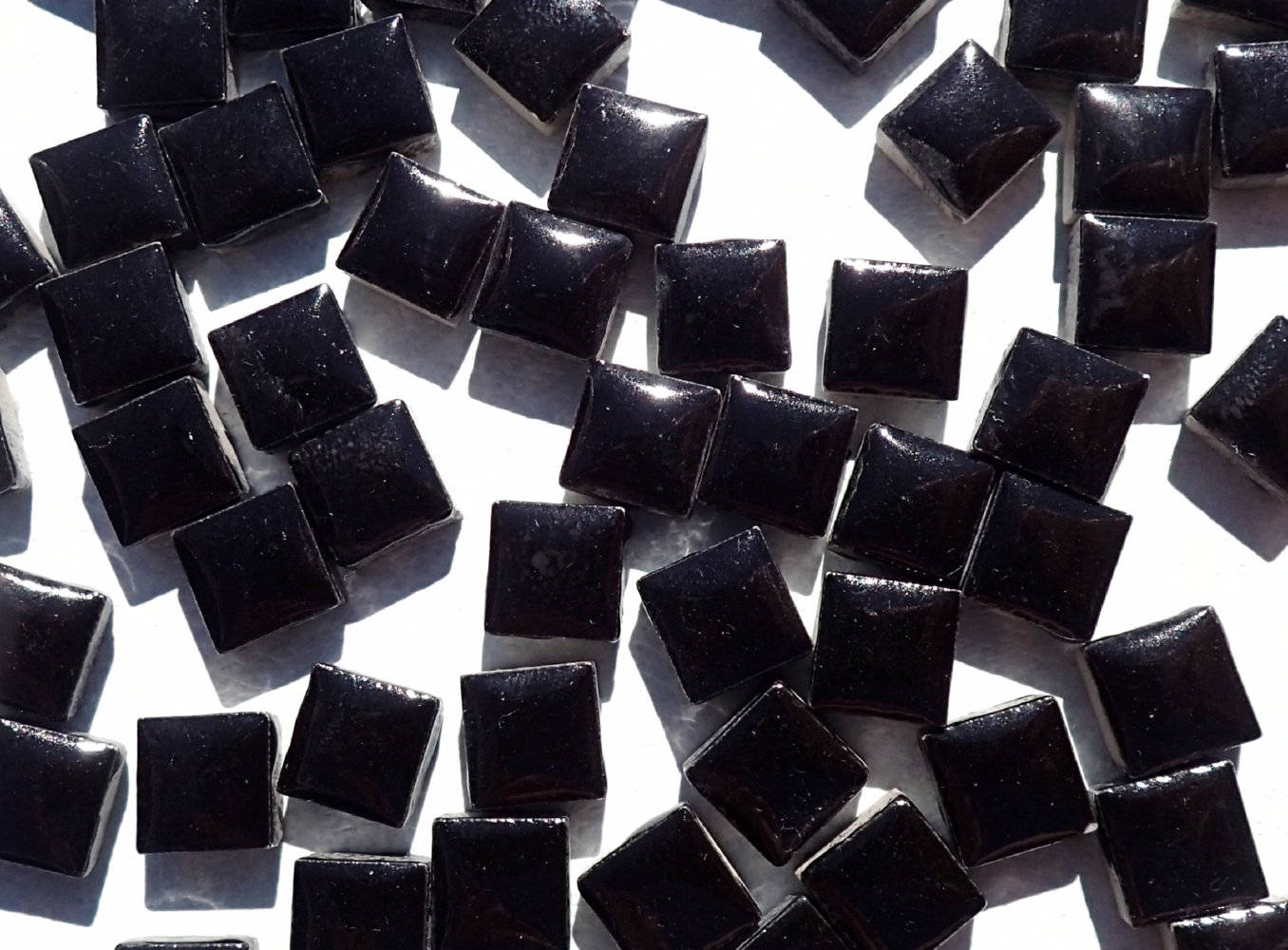 Black Square Mosaic Tiles - 1 cm Ceramic - Half Pound in Ebony - Over 200 Tiles