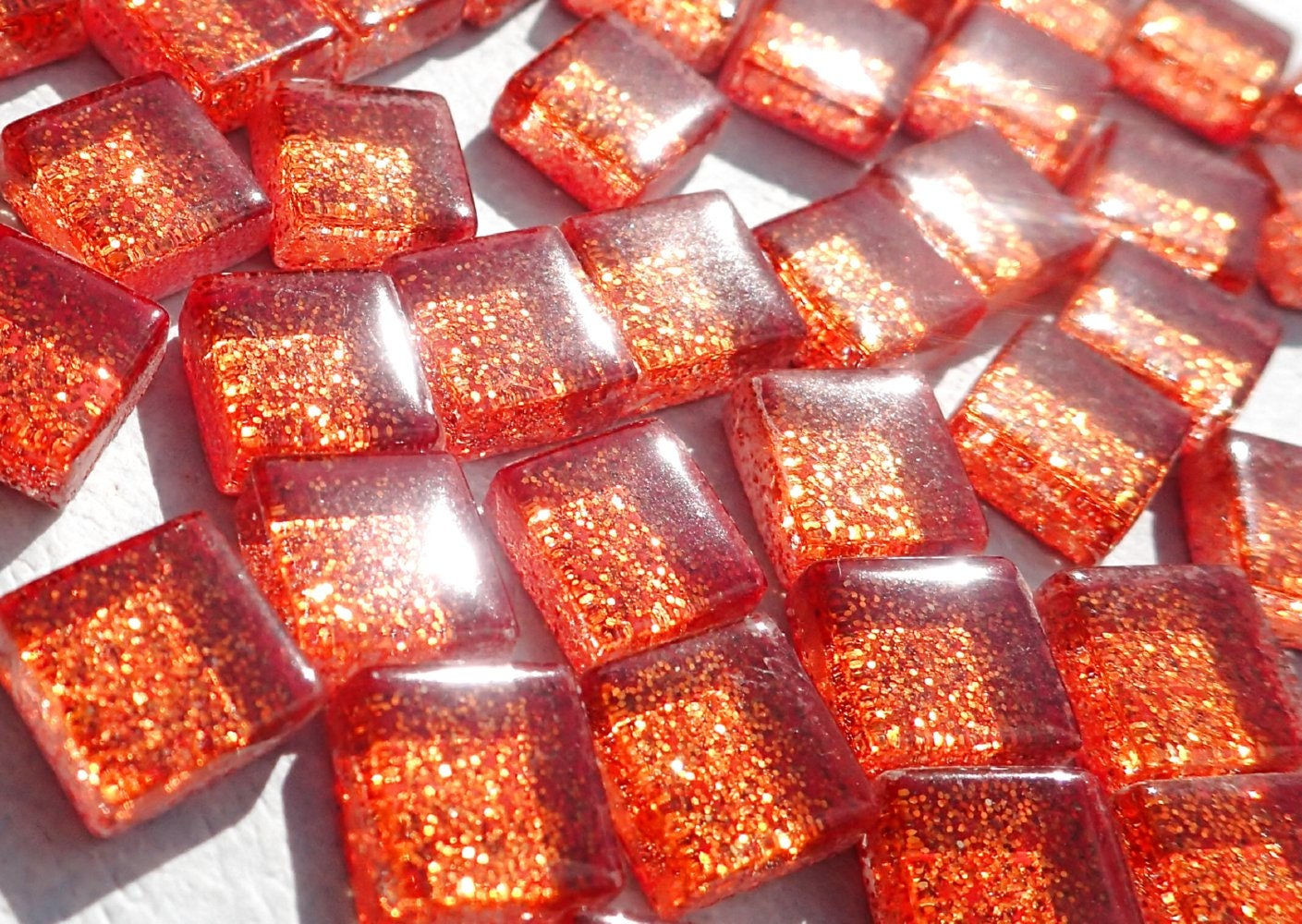 Orange Tiny Glitter Tiles - 1 cm Squares - 100g - Over 100 Metallic Tiny Glass Tiles in Roasted Orange