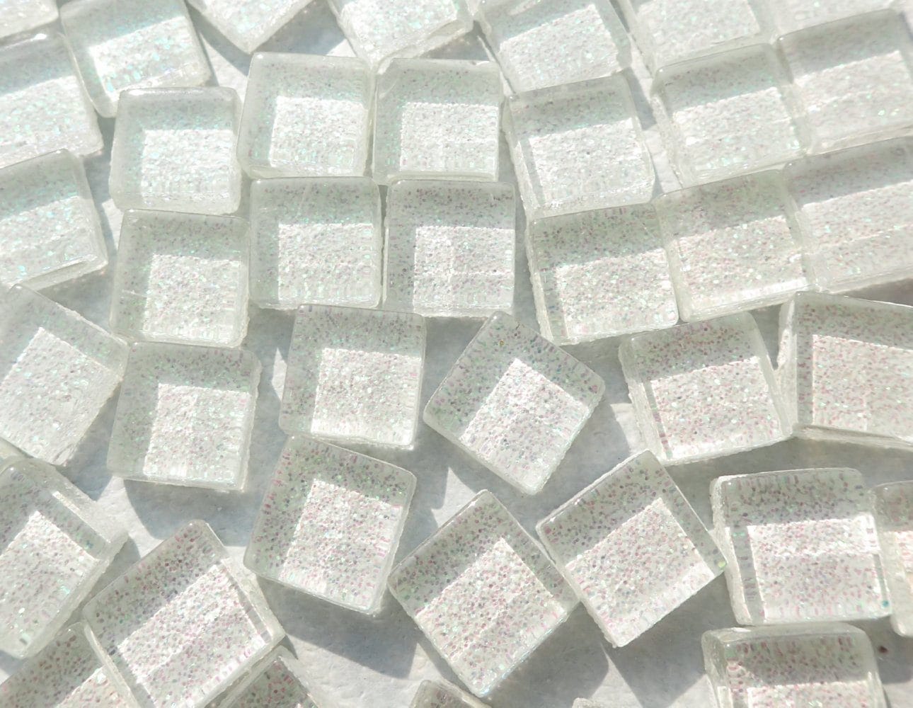 White Glitter Tiles - 1 cm - 100g Glass Tiles - Snow Icicle - Over 100 Tiles