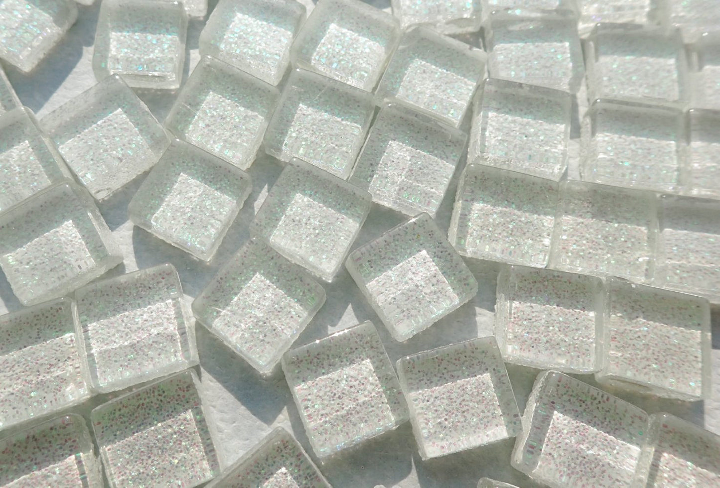 White Glitter Tiles - 1 cm - 100g Glass Tiles - Snow Icicle - Over 100 Tiles