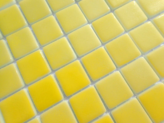 Yellow Glass Mosaic Tiles Squares - 1 inch - 25 Tiles for Craft Projects and Decorations - Creamy Lemon Yellow Recycled