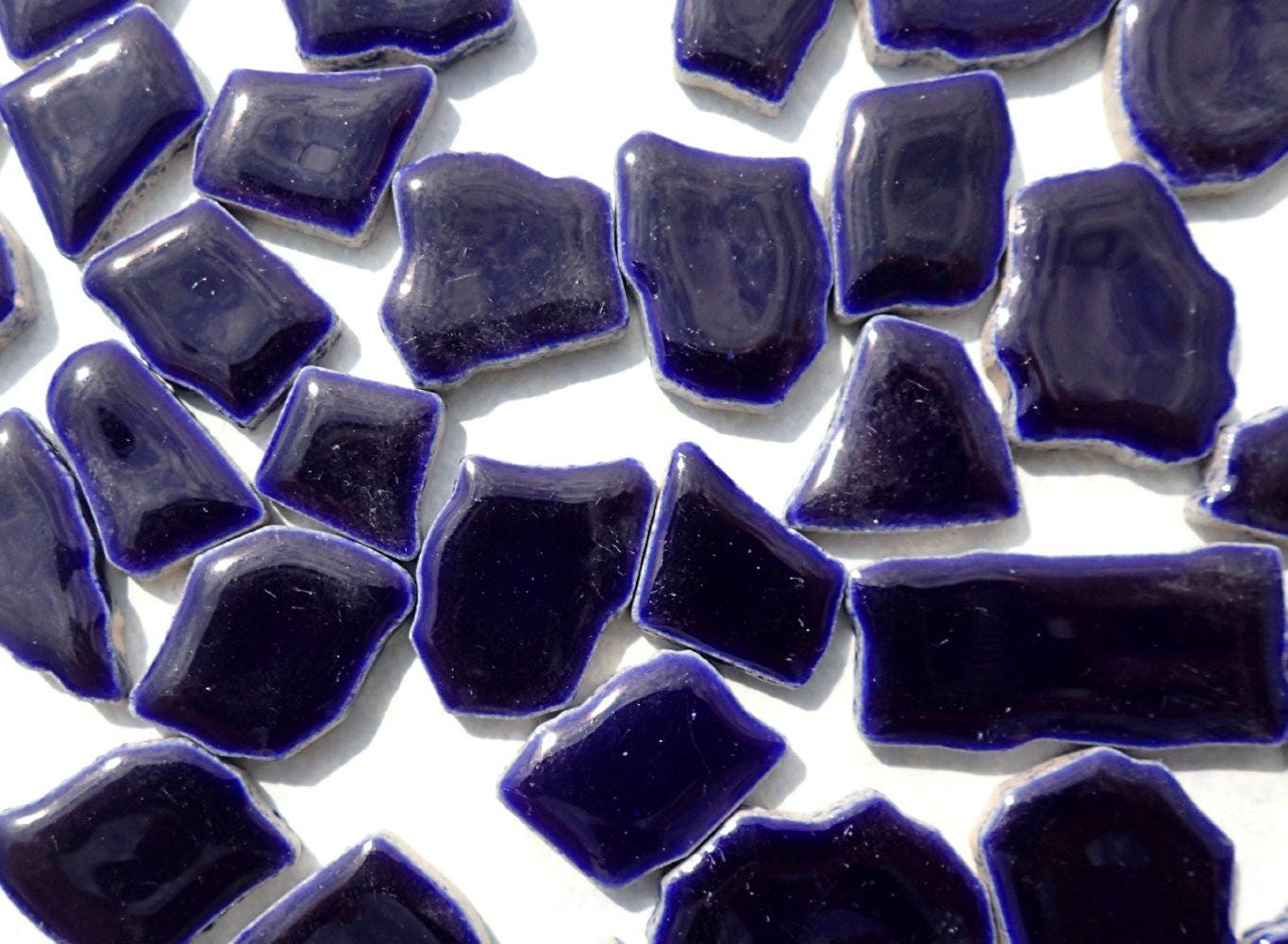 Dark Blue Mosaic Ceramic Tiles - Jigsaw Puzzle Shaped Pieces - Half Pound - Assorted Sizes Random Shapes - Indigo