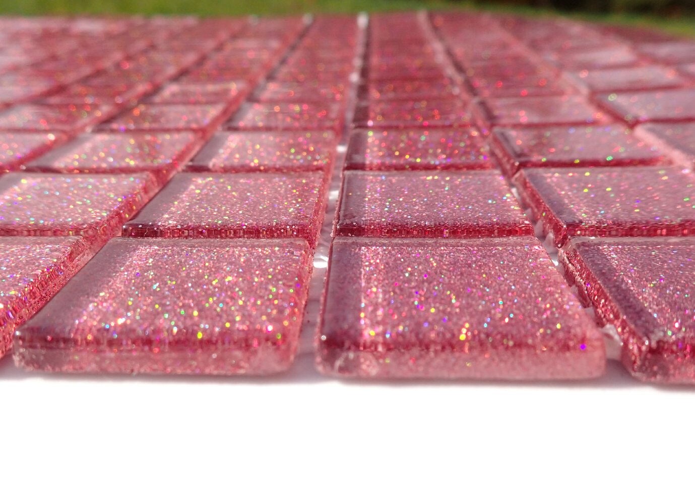 Salmon Pink Glitter Tiles - 1 inch Mosaic Tiles - 25 Metallic Glass Tiles - Medium Pink