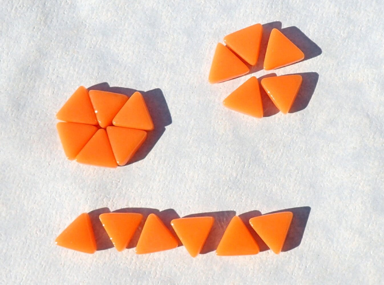 Small Orange Triangle Glass Mosaic Tiles - 10mm - 50g - Approx 70 Tiles