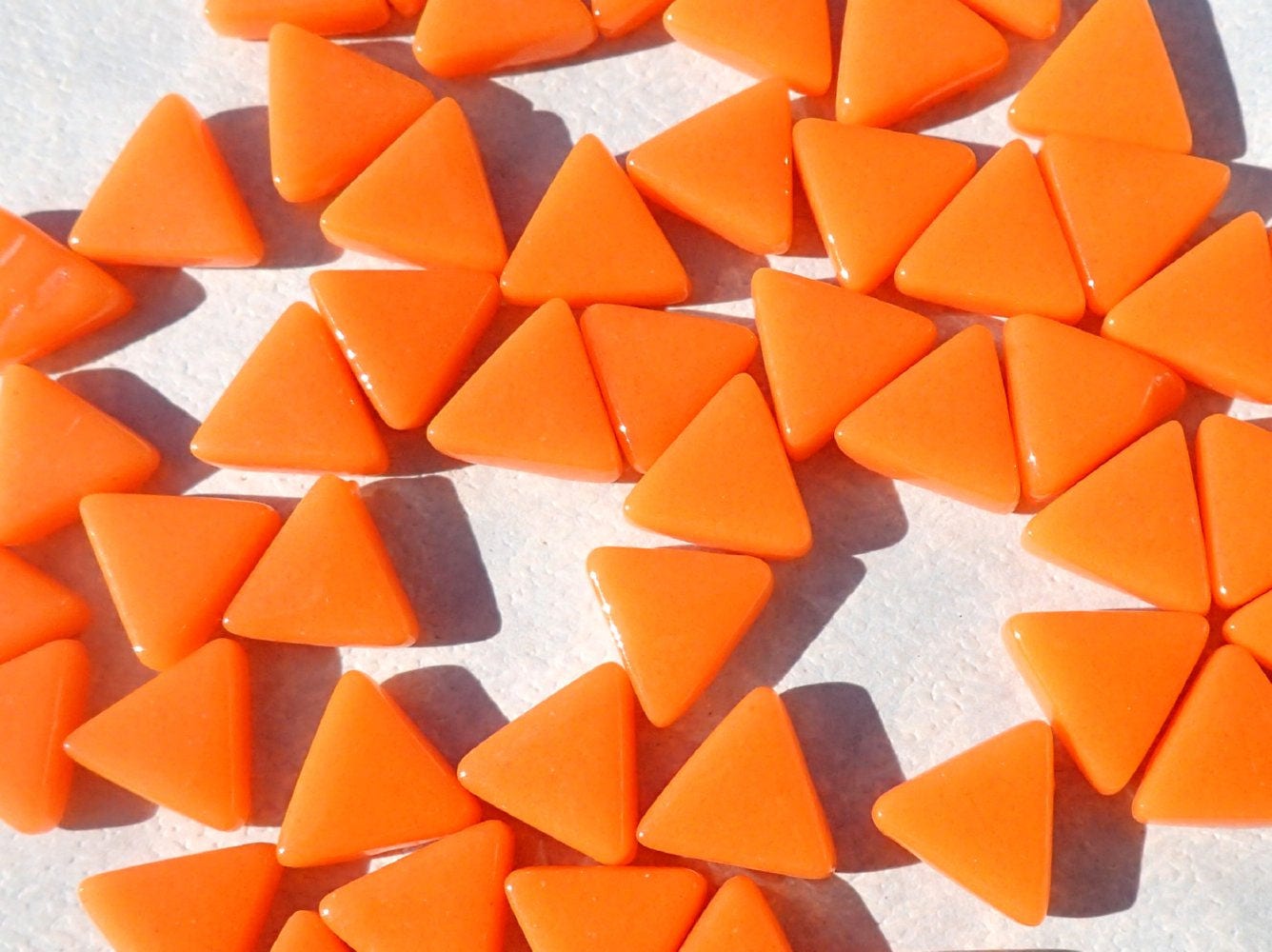 Small Orange Triangle Glass Mosaic Tiles - 10mm - 50g - Approx 70 Tiles