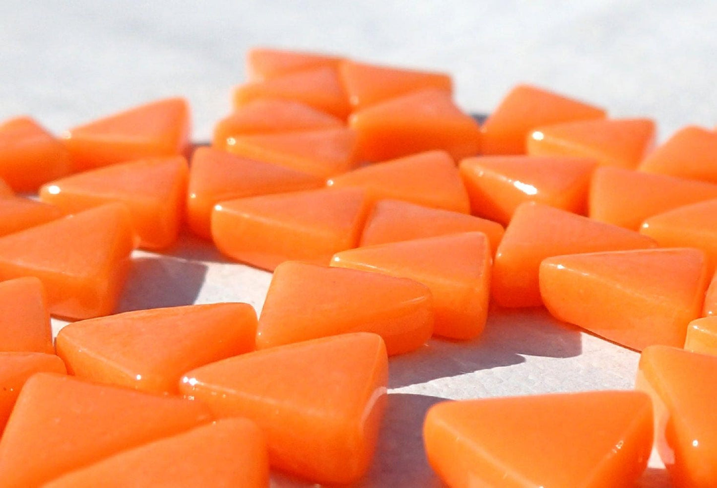 Small Orange Triangle Glass Mosaic Tiles - 10mm - 50g - Approx 70 Tiles