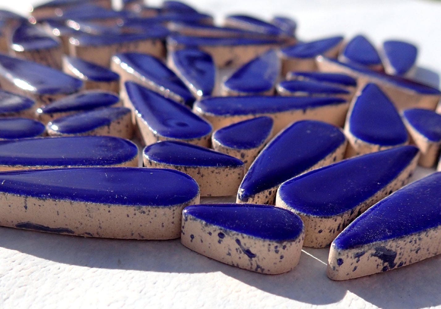 Dark Blue Teardrop Mosaic Tiles - 50g Ceramic Petals in Mix of 2 Sizes 1/2" and 3/5" in Indigo Blue