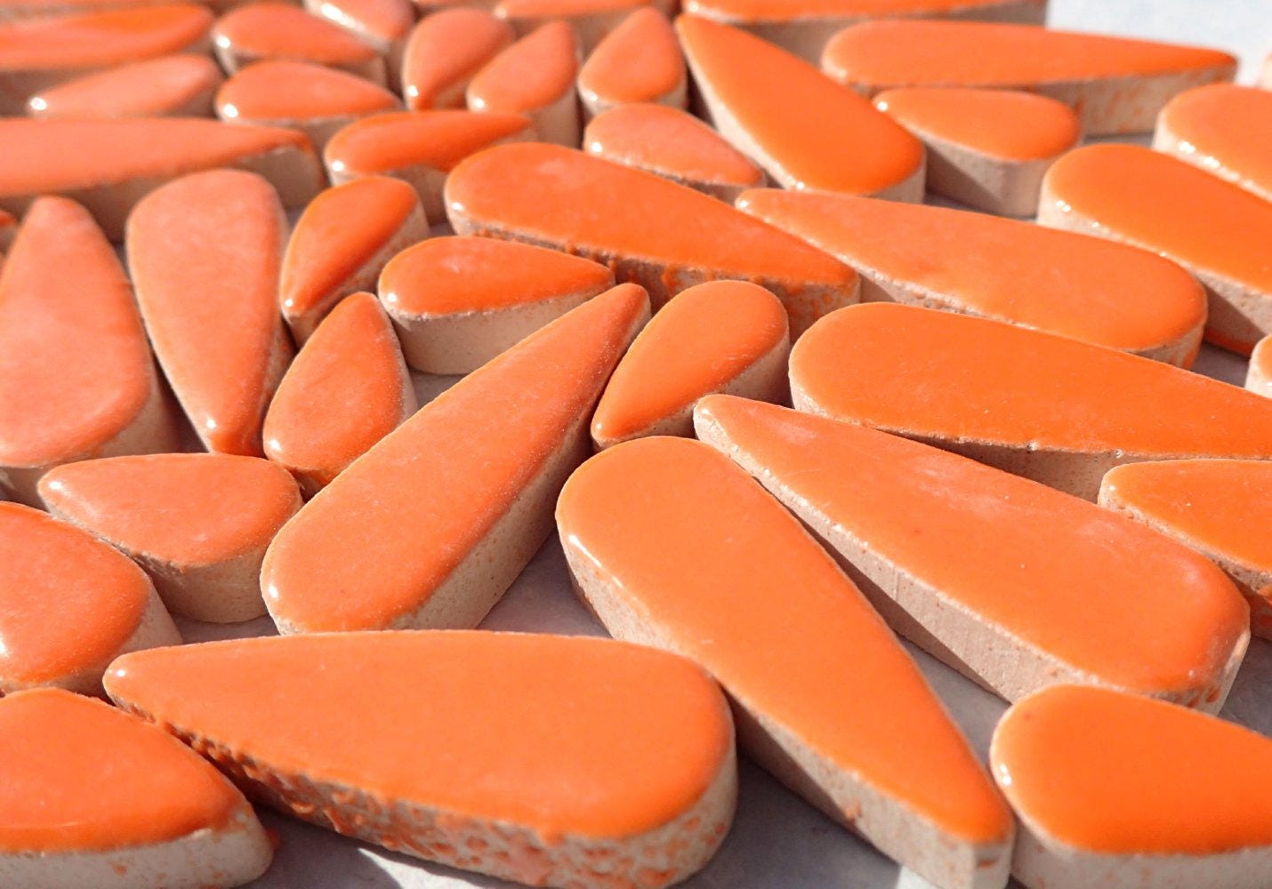 Orange Teardrop Mosaic Tiles - 50g Ceramic Petals in Mix of 2 Sizes 1/2" and 3/5"