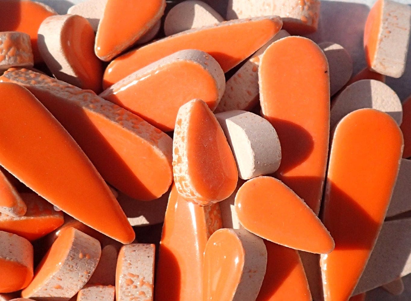 Orange Teardrop Mosaic Tiles - 50g Ceramic Petals in Mix of 2 Sizes 1/2" and 3/5"