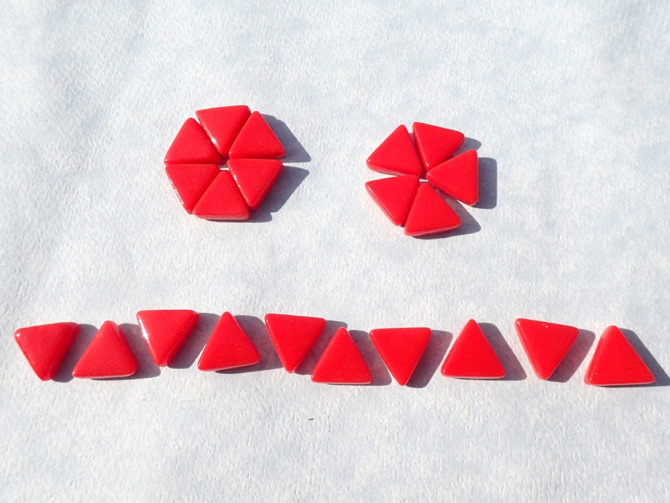 Small Red Triangle Glass Mosaic Tiles - 10mm - Opaque Glass Solid Color - 50g of Triangles - Approx 70 Tiles