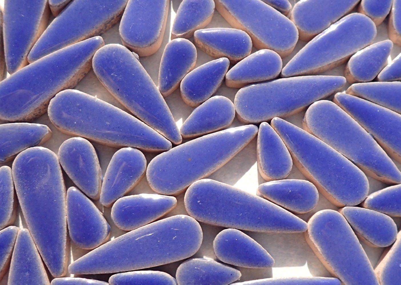 Denim Blue Teardrop Mosaic Tiles - 50g Ceramic Petals in Mix of 2 Sizes 1/2" and 3/5" in Delphinium