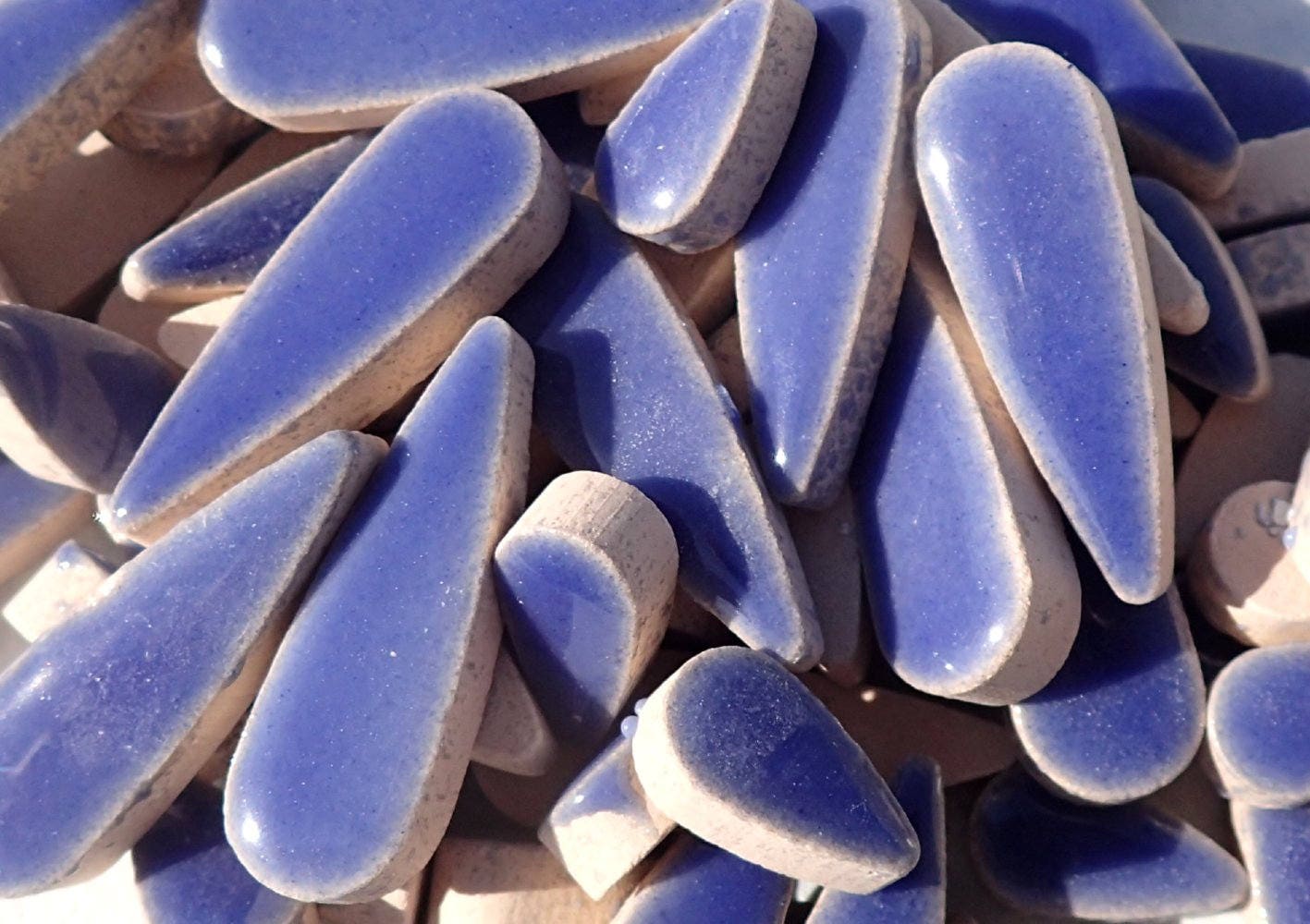 Denim Blue Teardrop Mosaic Tiles - 50g Ceramic Petals in Mix of 2 Sizes 1/2" and 3/5" in Delphinium