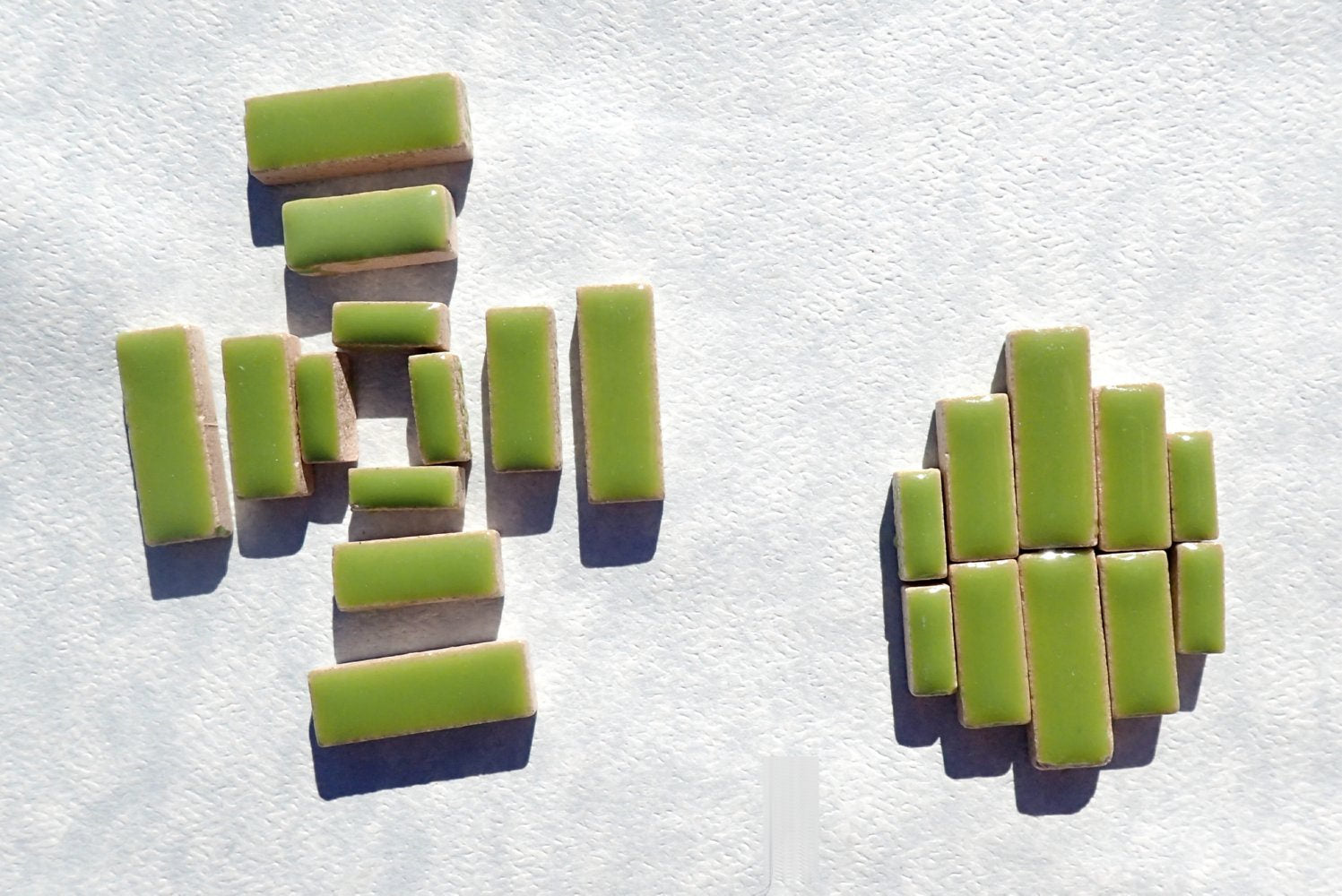 Kiwi Green Mini Rectangles Mosaic Tiles - 50g Ceramic in Mix of 3 Sizes 1/2" and 3/4"