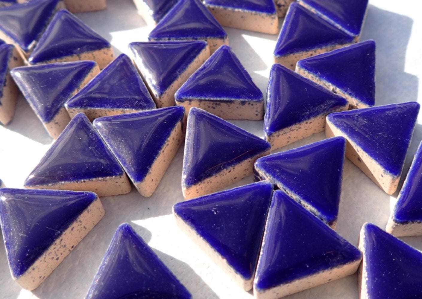 Dark Blue Mini Triangles Mosaic Tiles - 50g Ceramic - 15mm in Indigo