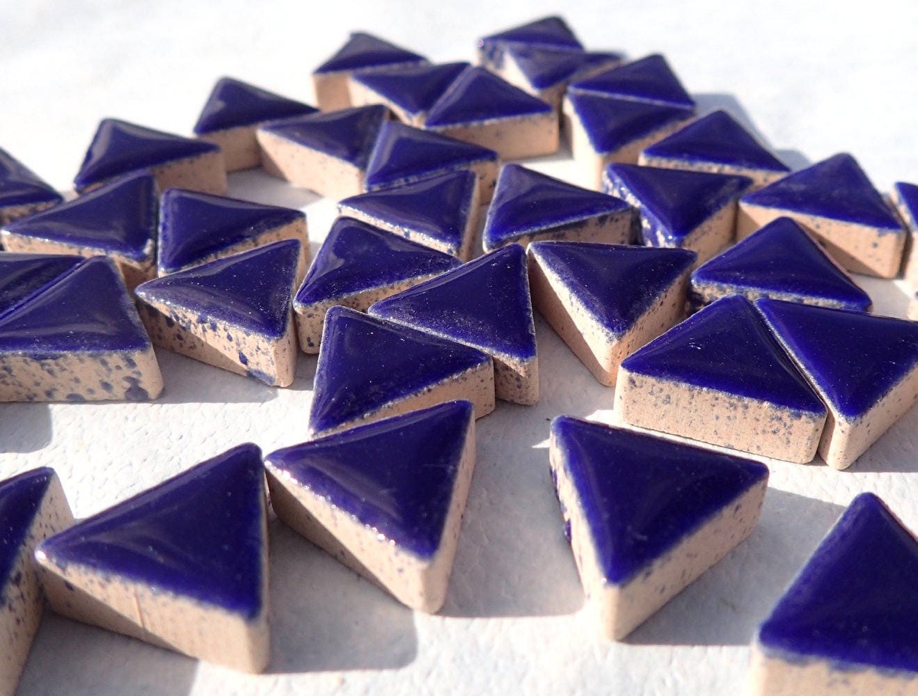 Dark Blue Mini Triangles Mosaic Tiles - 50g Ceramic - 15mm in Indigo