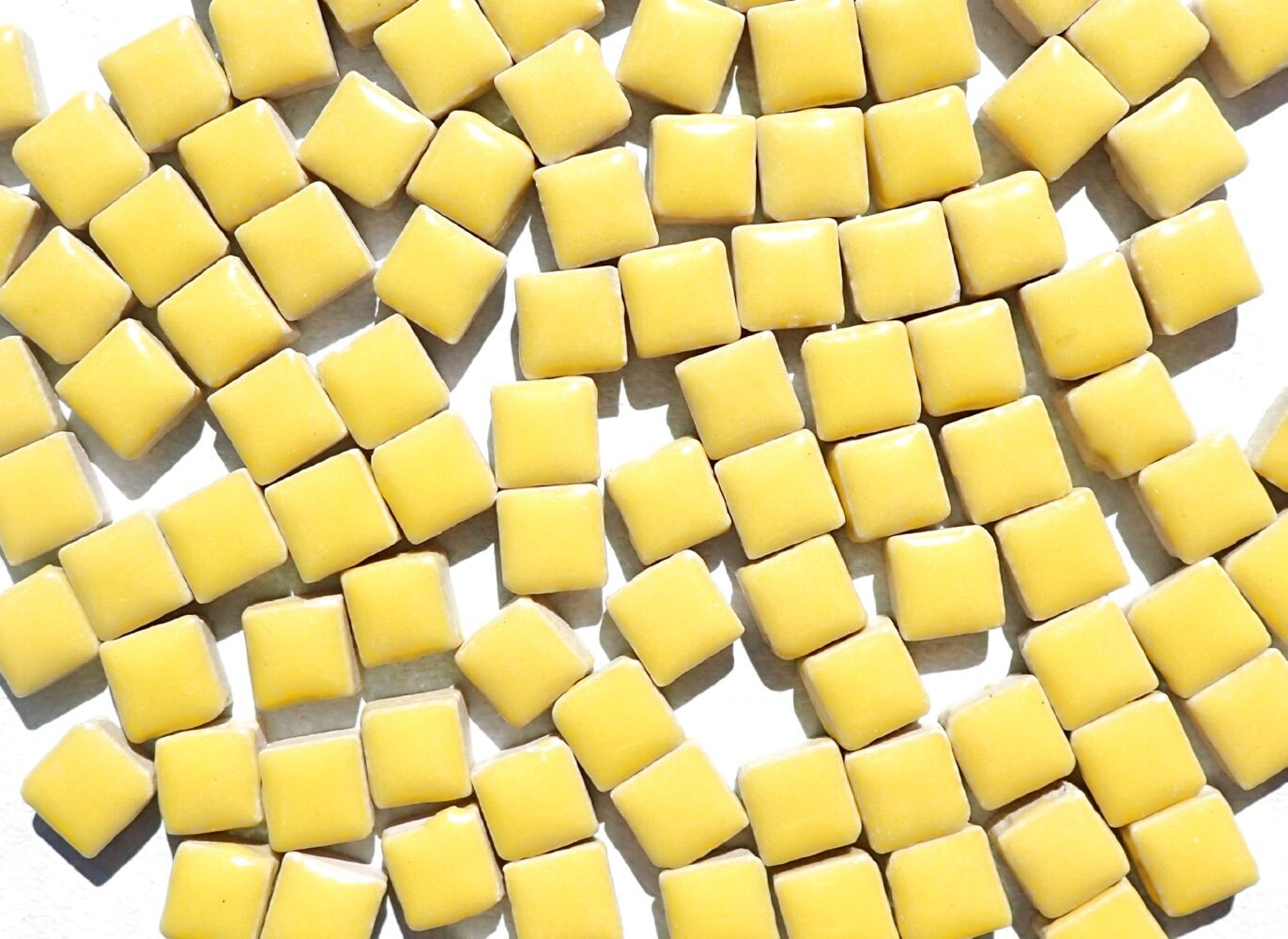 Yellow Tiny Square Mosaic Tiles 1 cm Ceramic - Half Pound in Creamy Yellow