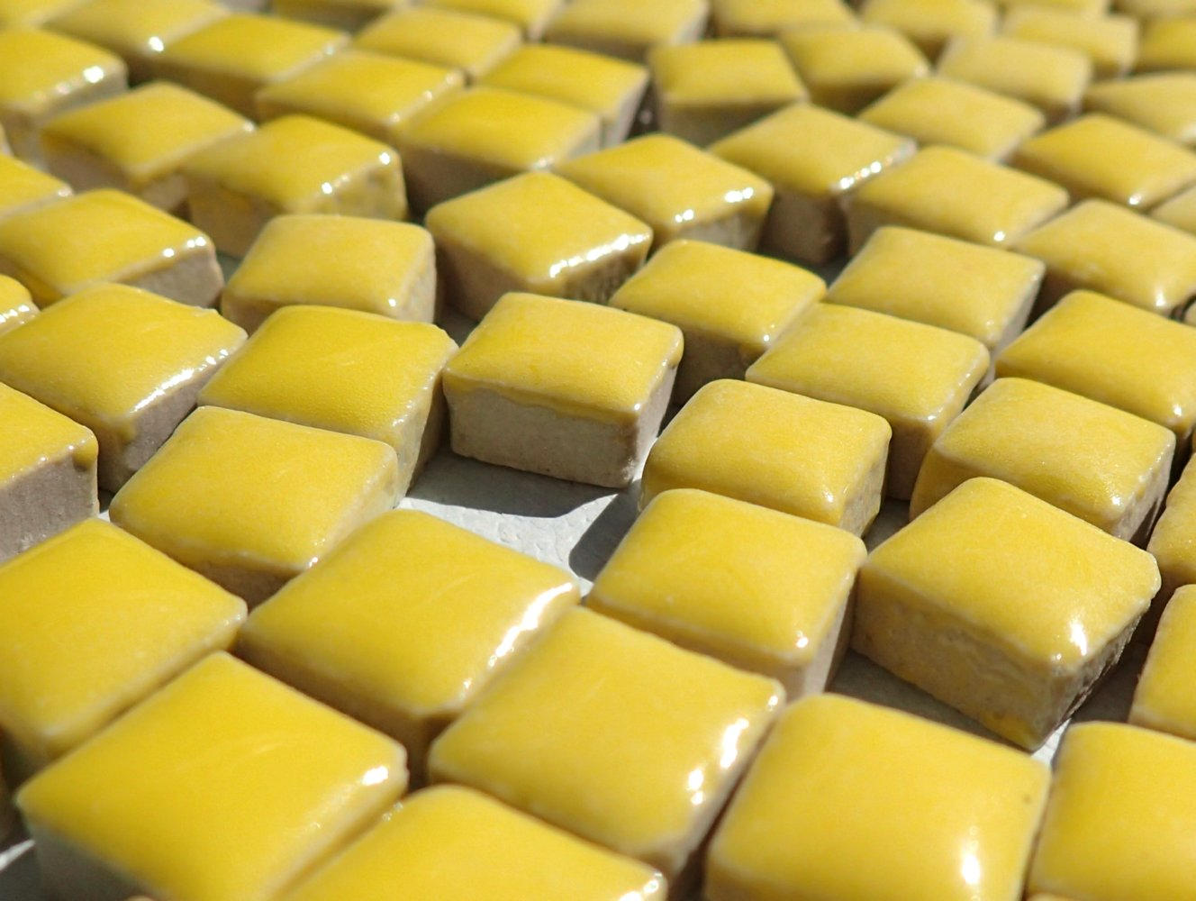 Yellow Tiny Square Mosaic Tiles 1 cm Ceramic - Half Pound in Creamy Yellow