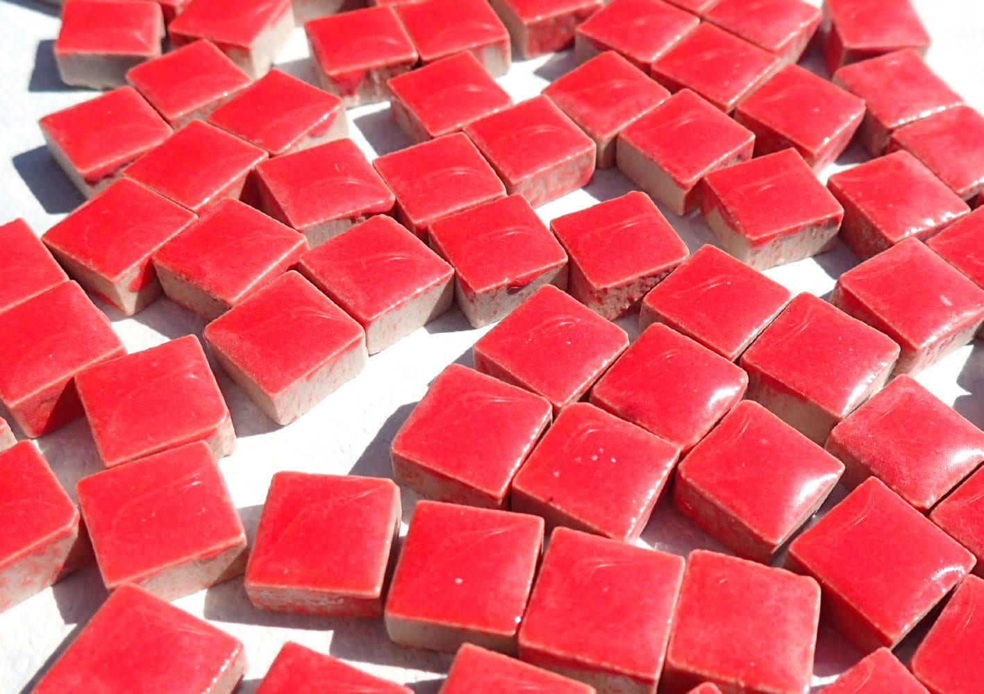 Red Square Mosaic Tiles - 1 cm Ceramic - Half Pound in Fire Engine Red - Over 220 Tiles