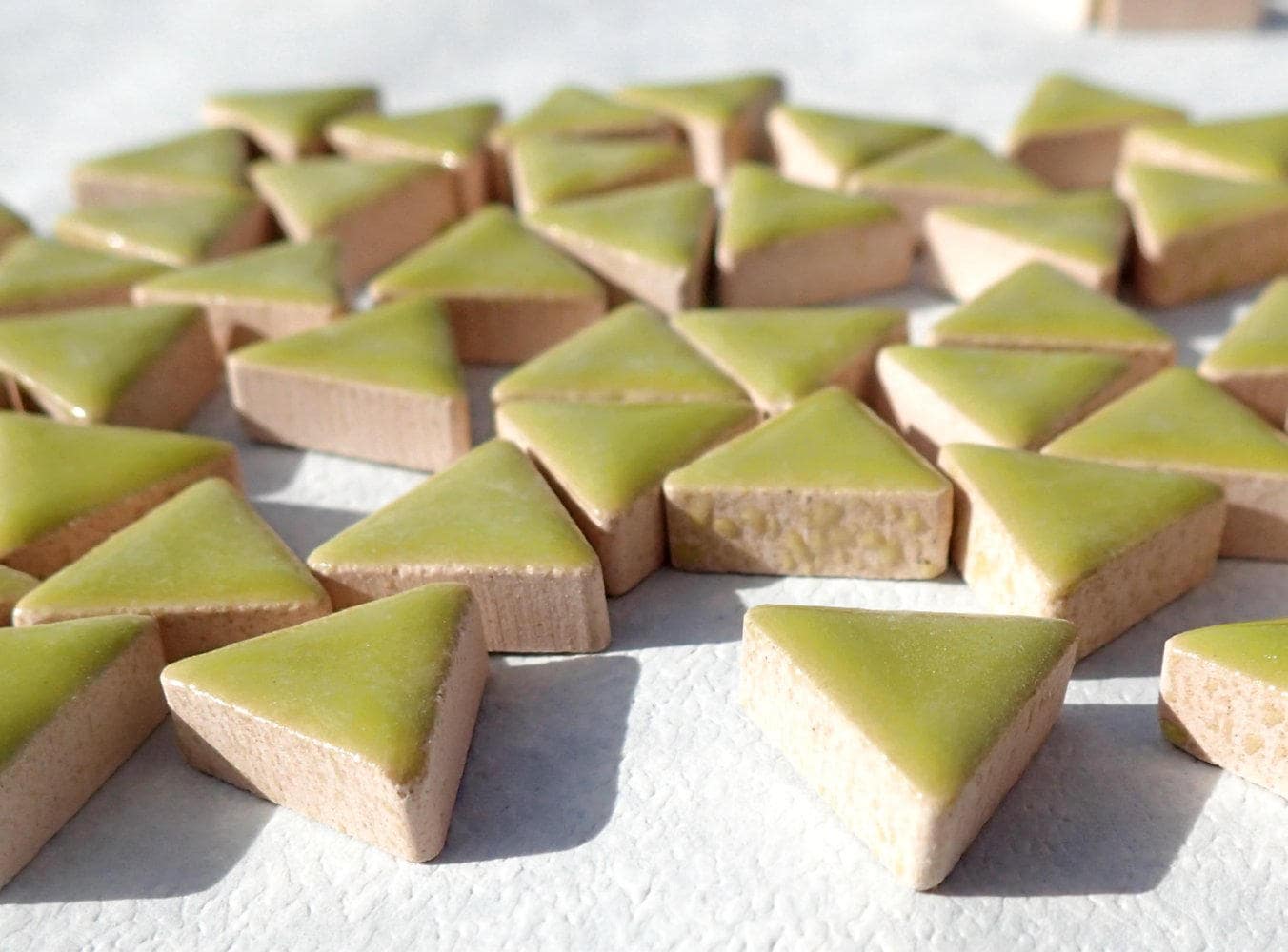 Green Mini Triangles Mosaic Tiles - 50g Ceramic - 15mm in Kiwi