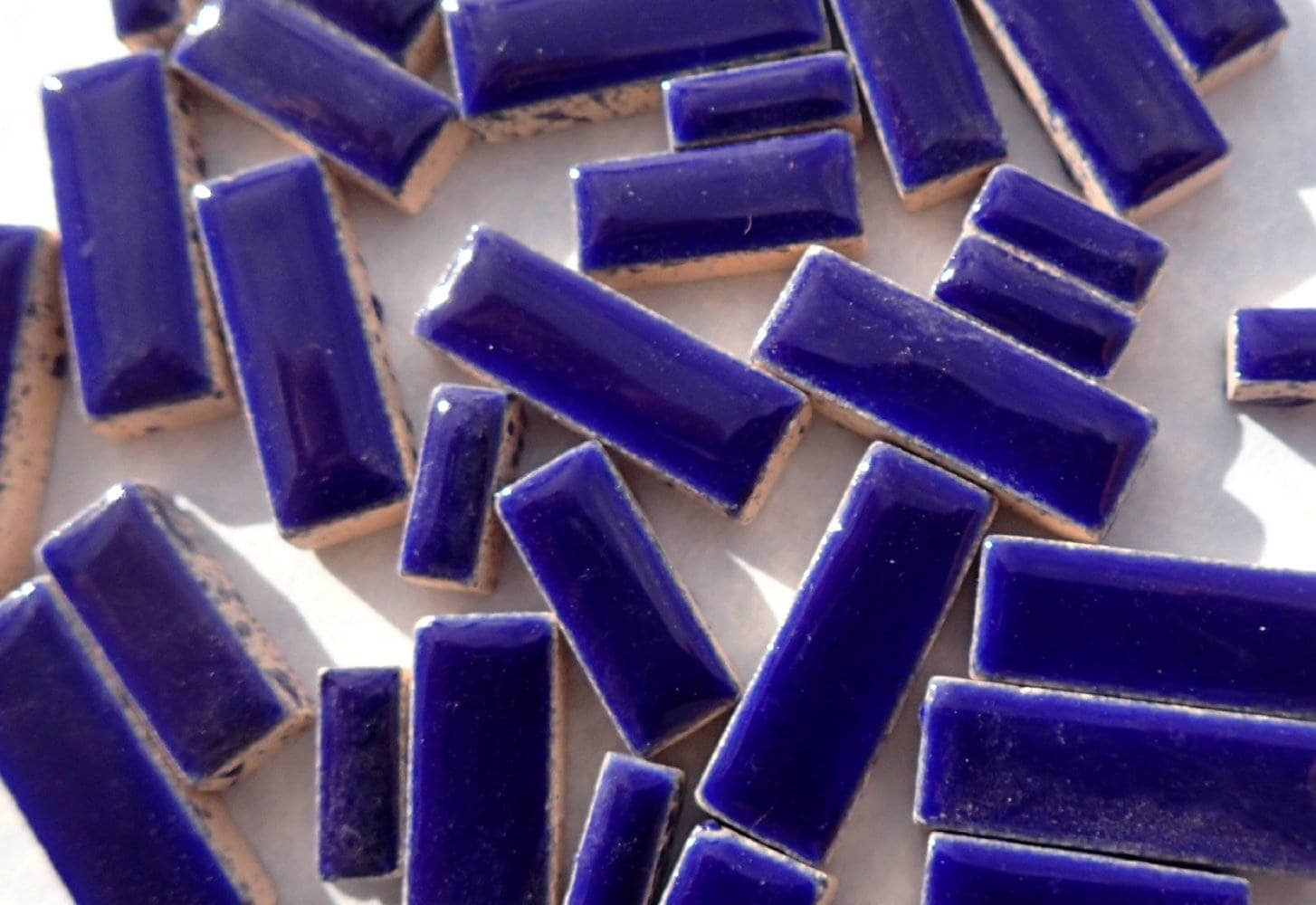 Dark Blue Mini Rectangles Mosaic Tiles - 50g Ceramic in Mix of 3 Sizes 3/8" and 5/8" and 3/4" in Indigo