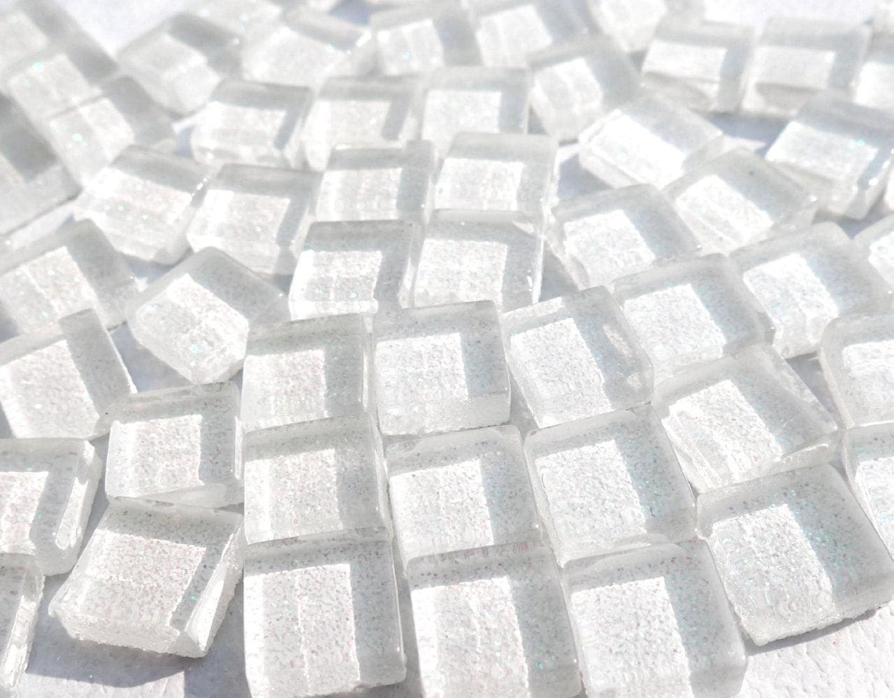 White Glitter Tiles - 1 cm - 100g Glass Tiles - Snow Icicle - Over 100 Tiles