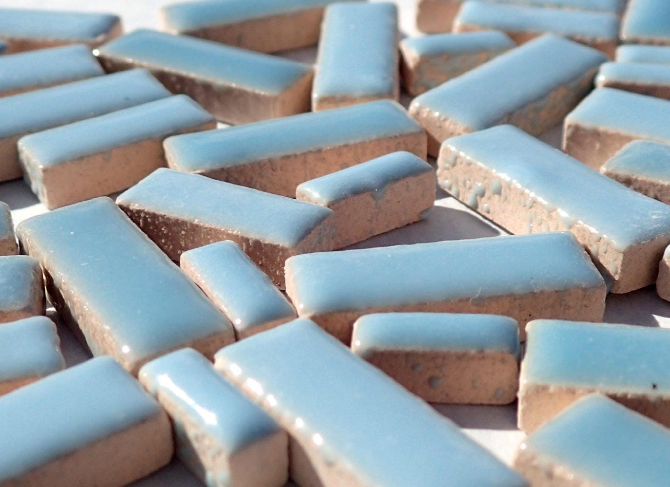 Light Blue Mini Rectangles Mosaic Tiles - 50g Ceramic in Mix of 3 Sizes 3/8" and 5/8" and 3/4" in Azure