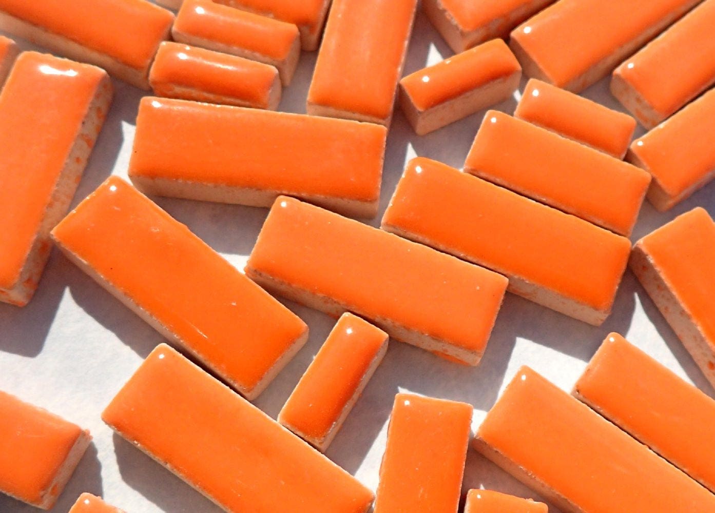 Orange Mini Rectangles Mosaic Tiles - 50g Ceramic in Mix of 3 Sizes 3/8" and 5/8" and 3/4"