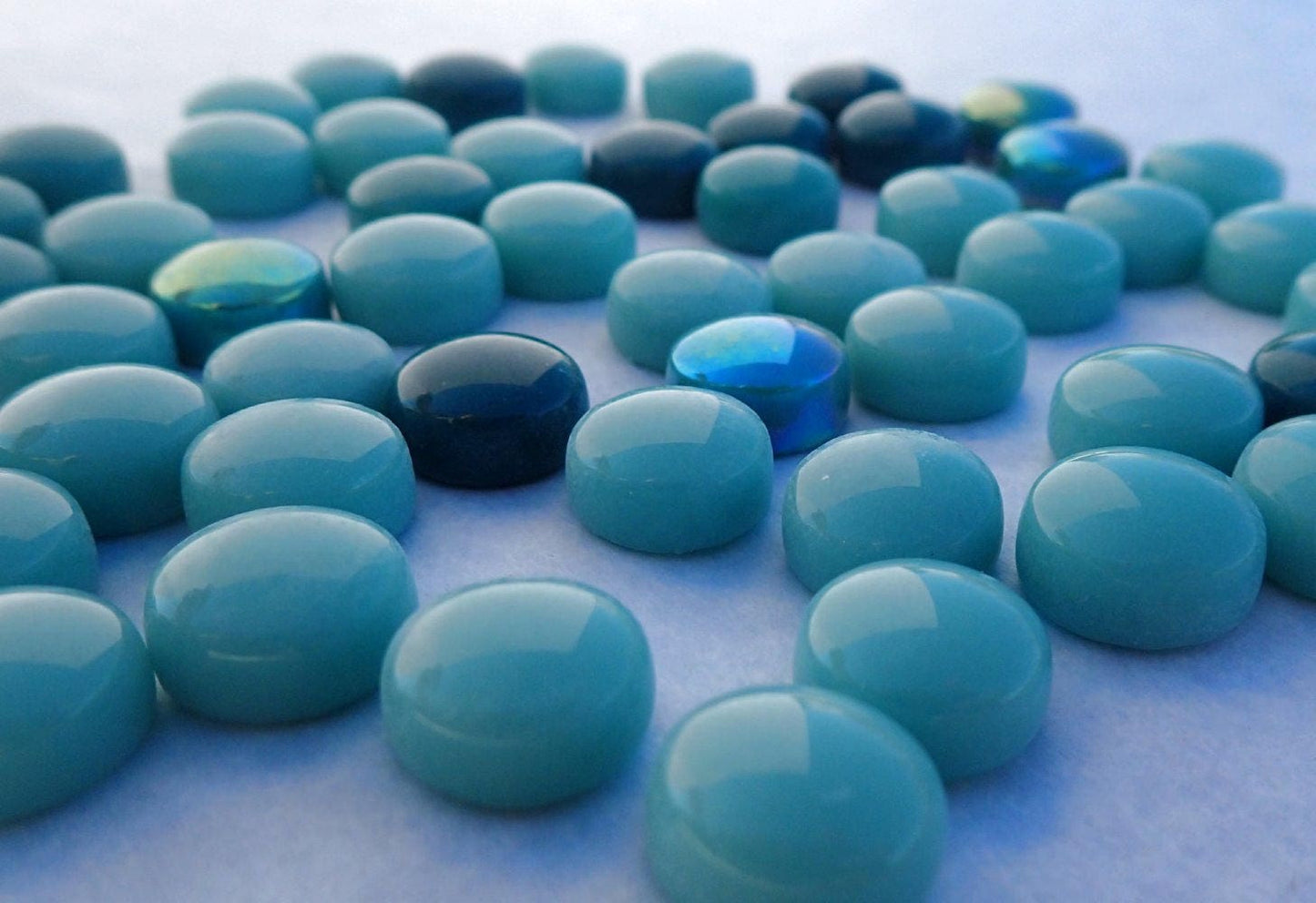 Teal Mint Mix Glass Drops Mosaic Tiles - 100 grams - Mix of Gloss and Iridescent 12mm Glass Gems - Over 60 Tiles