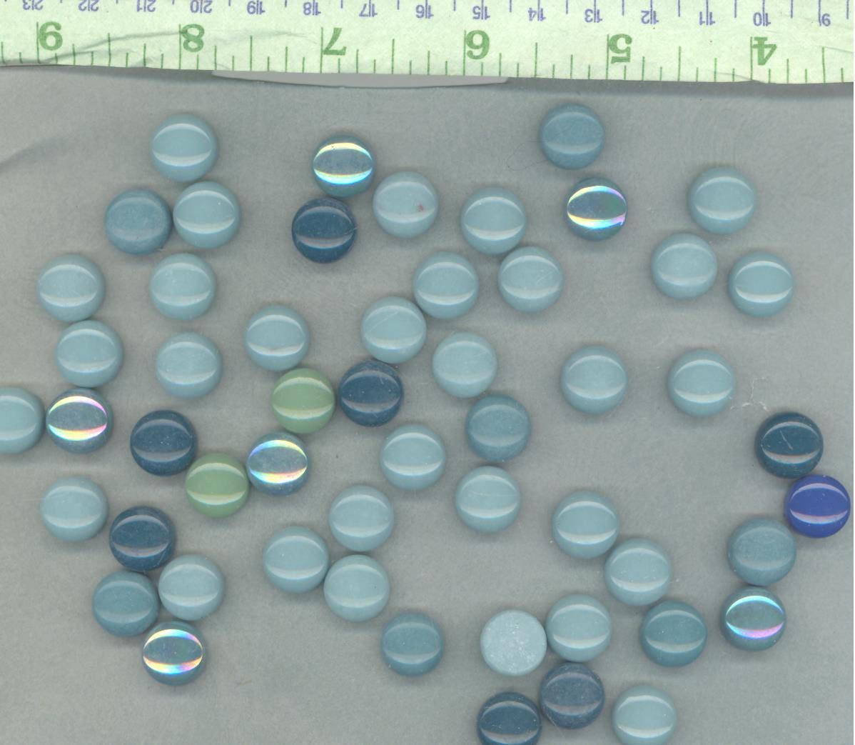 Teal Mint Mix Glass Drops Mosaic Tiles - 100 grams - Mix of Gloss and Iridescent 12mm Glass Gems - Over 60 Tiles