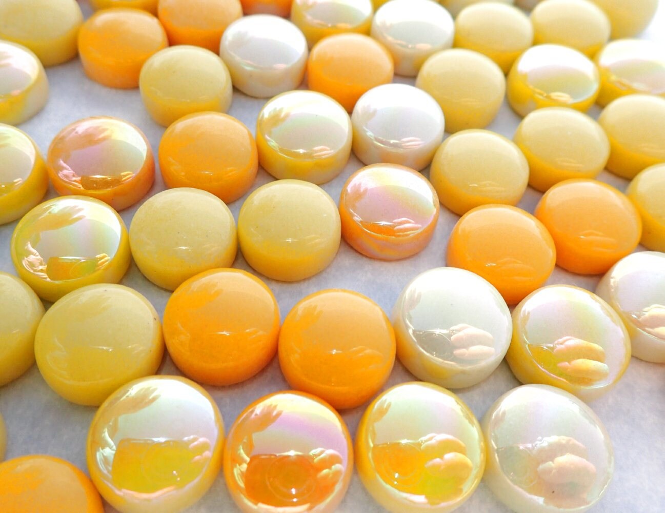 Sunshine Mix Glass Drops Mosaic Tiles - 100 grams - Mix of Gloss and Iridescent 12mm Glass Gems Orange Yellow White