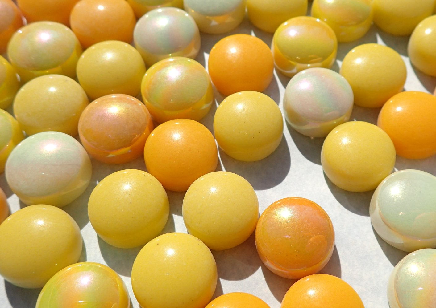 Sunshine Mix Glass Drops Mosaic Tiles - 100 grams - Mix of Gloss and Iridescent 12mm Glass Gems Orange Yellow White