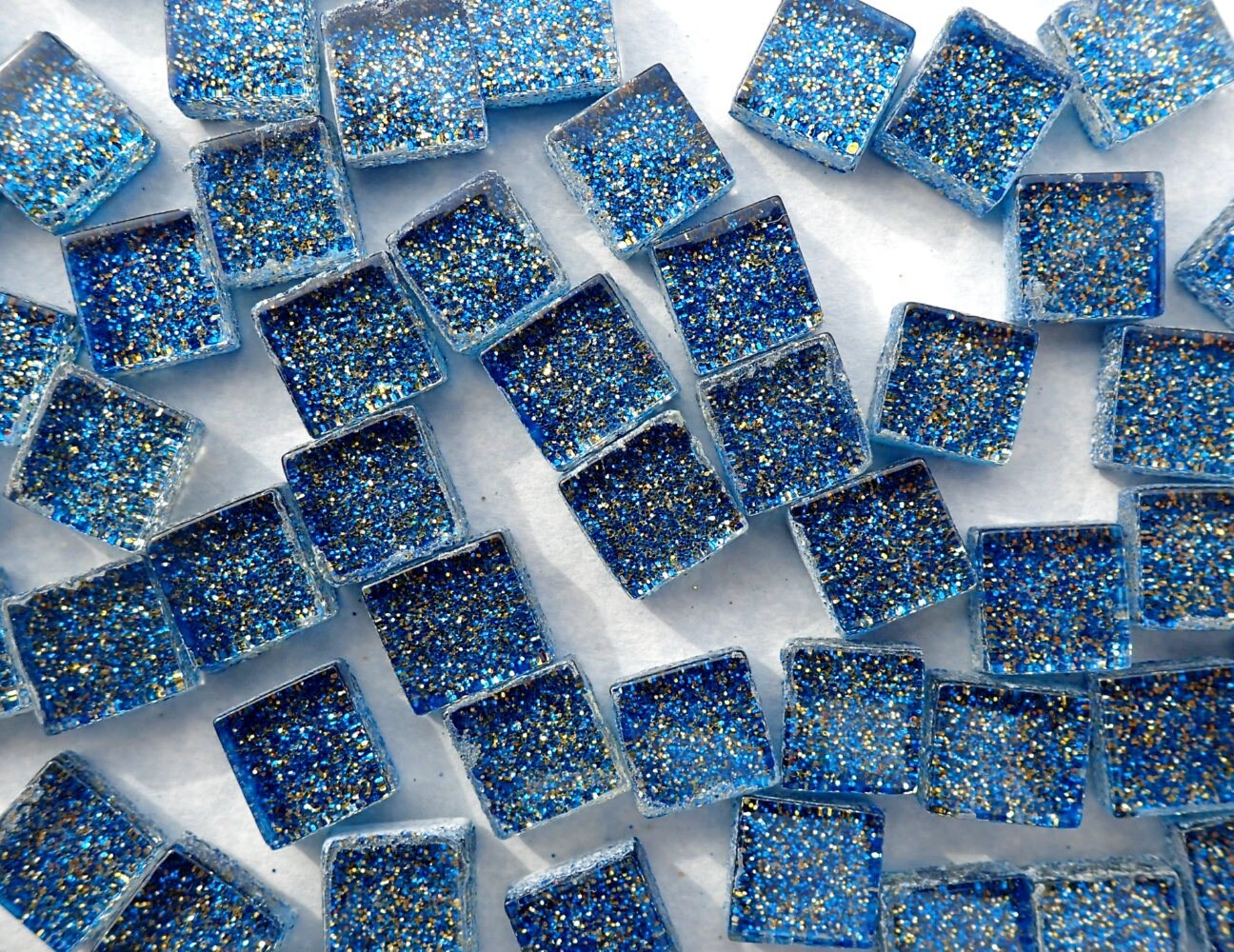 Blue and Gold Glitter Tiles - 1 cm - 100g - Over 100 Metallic Glass Tiles