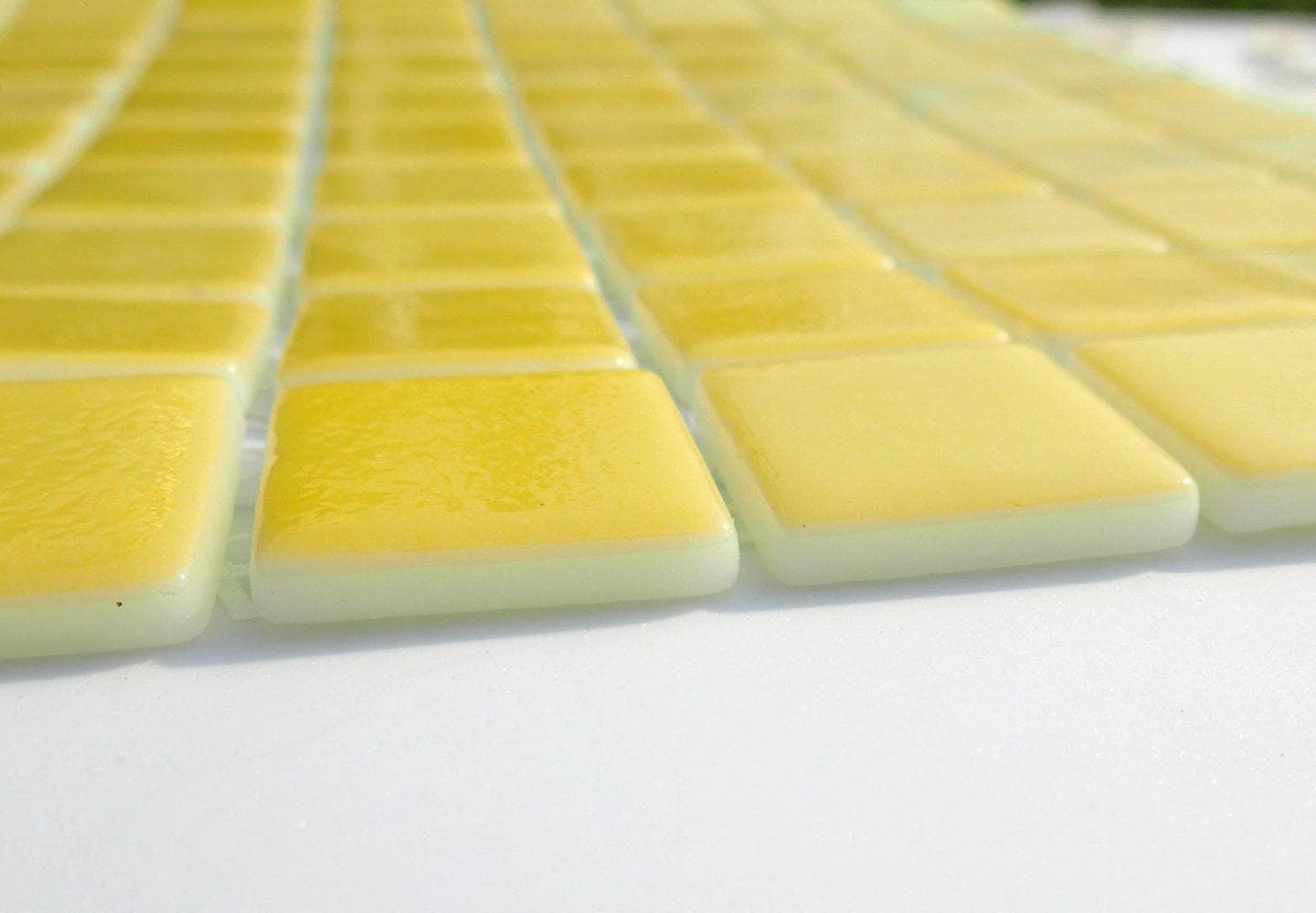 Yellow Glass Mosaic Tiles Squares - 1 inch - 25 Tiles for Craft Projects and Decorations - Creamy Lemon Yellow Recycled