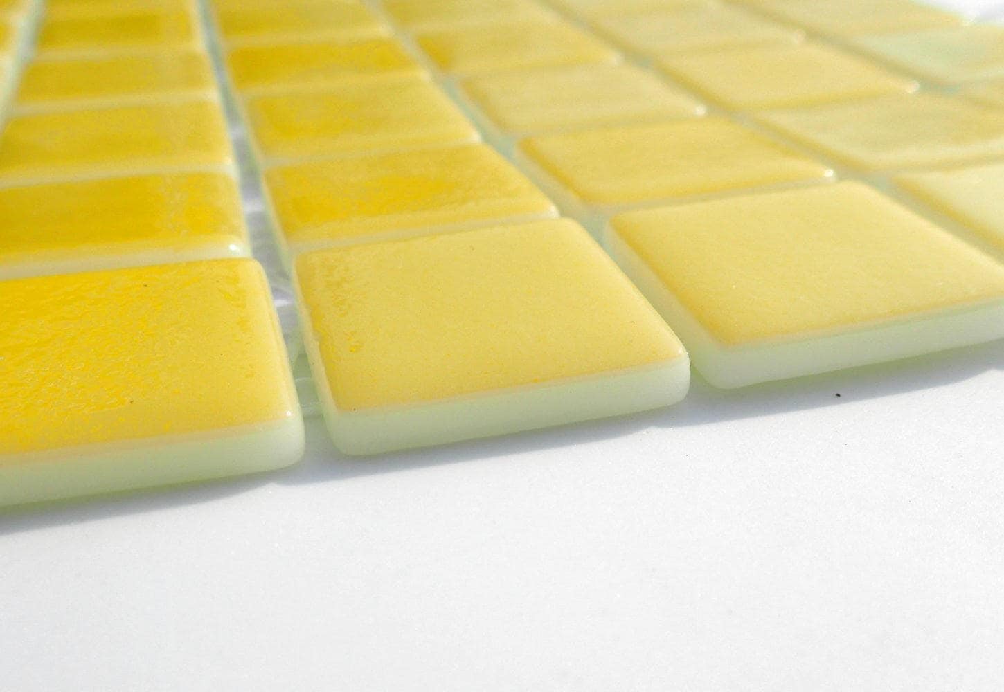 Yellow Glass Mosaic Tiles Squares - 1 inch - 25 Tiles for Craft Projects and Decorations - Creamy Lemon Yellow Recycled