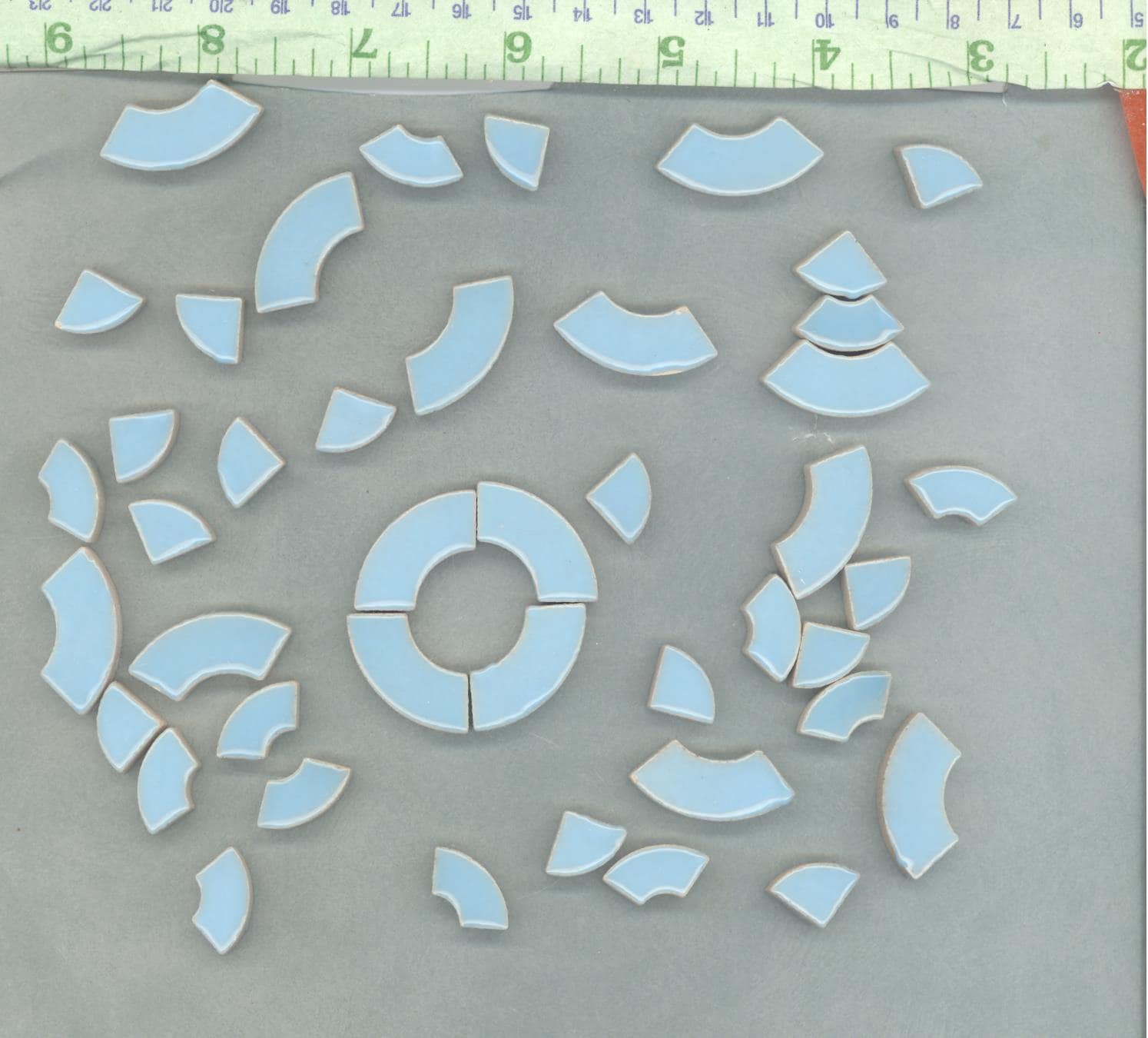 Light Blue Bullseye Mosaic Tiles - 50g Ceramic Circle Parts in Mix of 3 Sizes in Azure