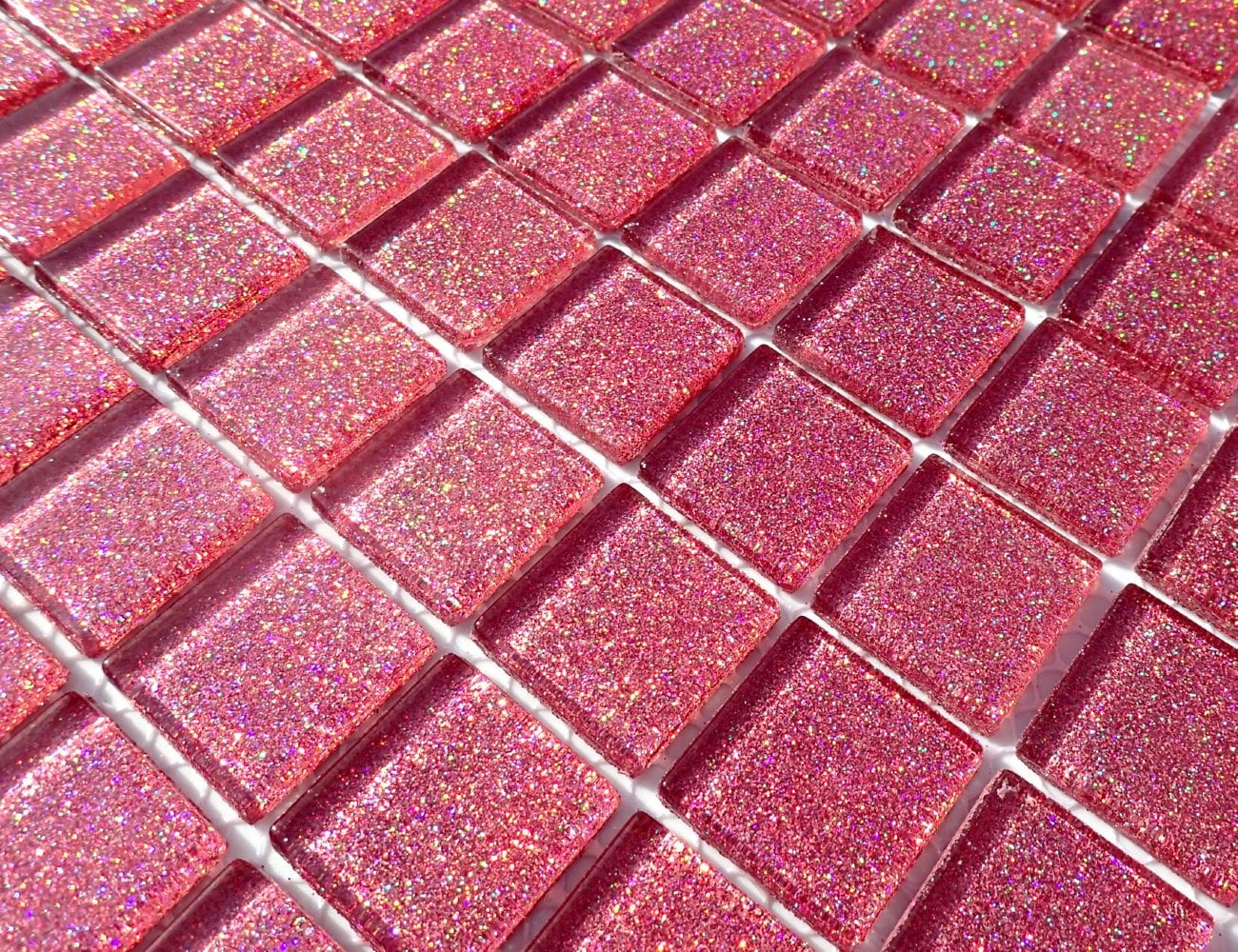 Salmon Pink Glitter Tiles - 1 inch Mosaic Tiles - 25 Metallic Glass Tiles - Medium Pink