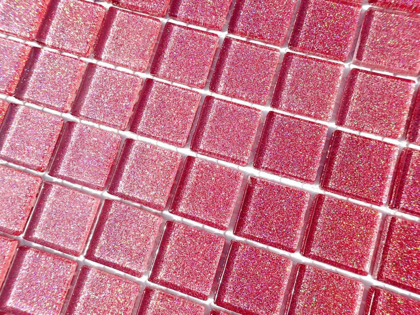 Salmon Pink Glitter Tiles - 1 inch Mosaic Tiles - 25 Metallic Glass Tiles - Medium Pink