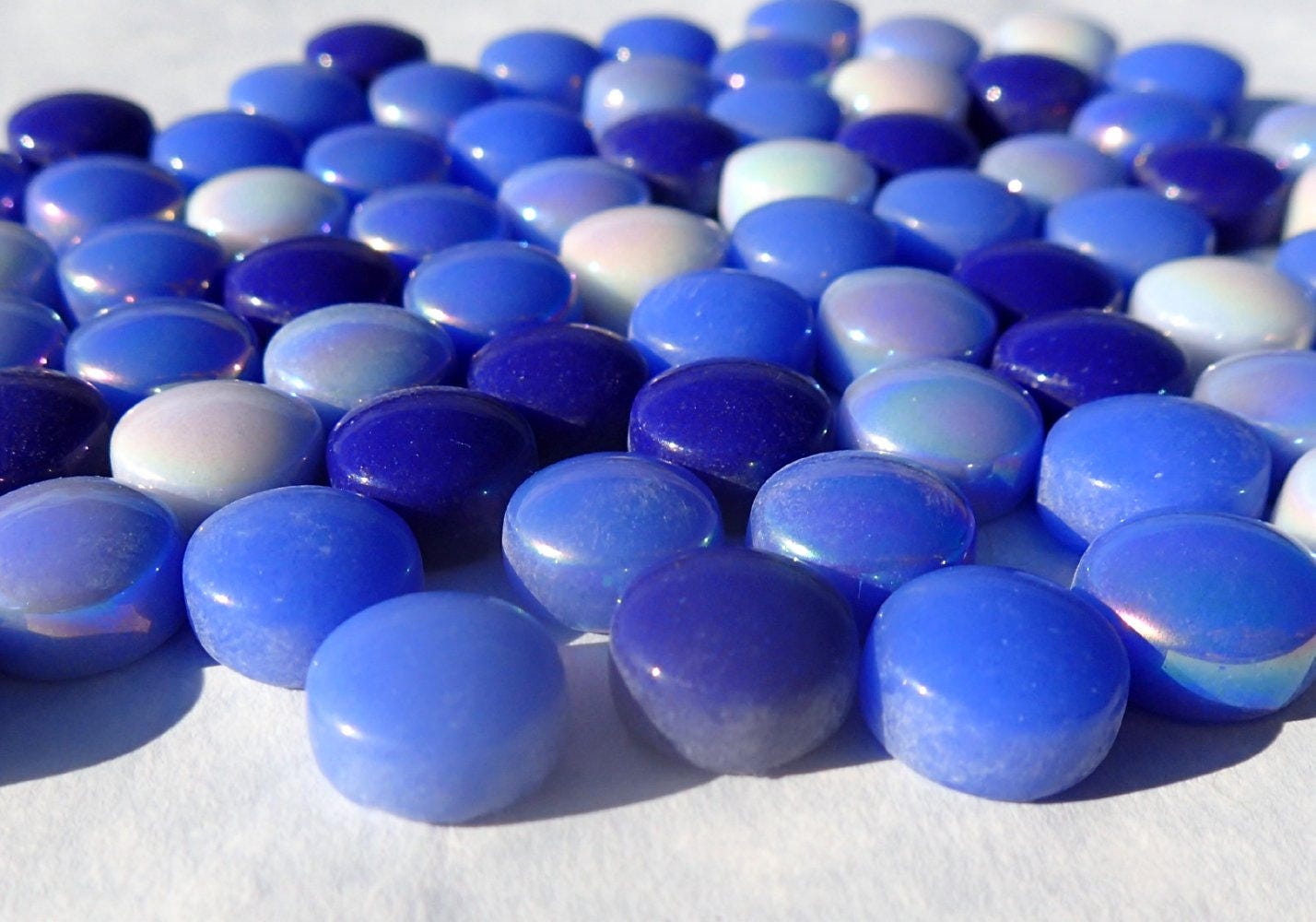 Rainy Day Blues Mix Glass Drops Mosaic Tiles - 100 grams - Mix of Gloss and Iridescent 12mm Glass Gems