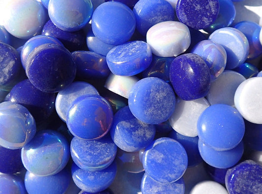 Rainy Day Blues Mix Glass Drops Mosaic Tiles - 100 grams - Mix of Gloss and Iridescent 12mm Glass Gems